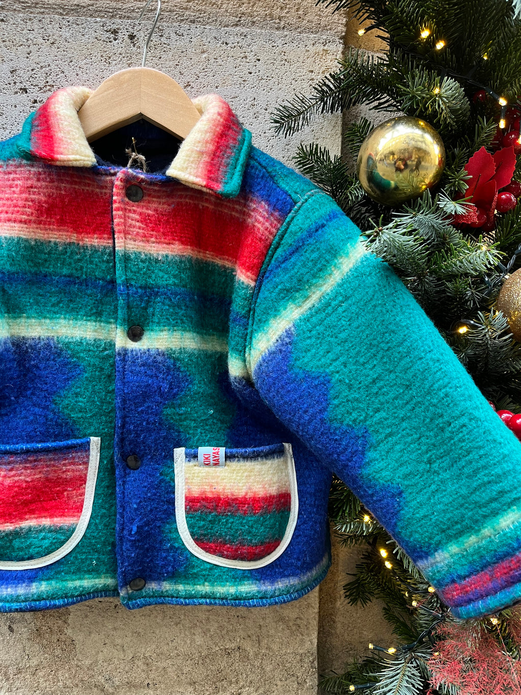 Veste upcyclée verte et rouge doublure polaire