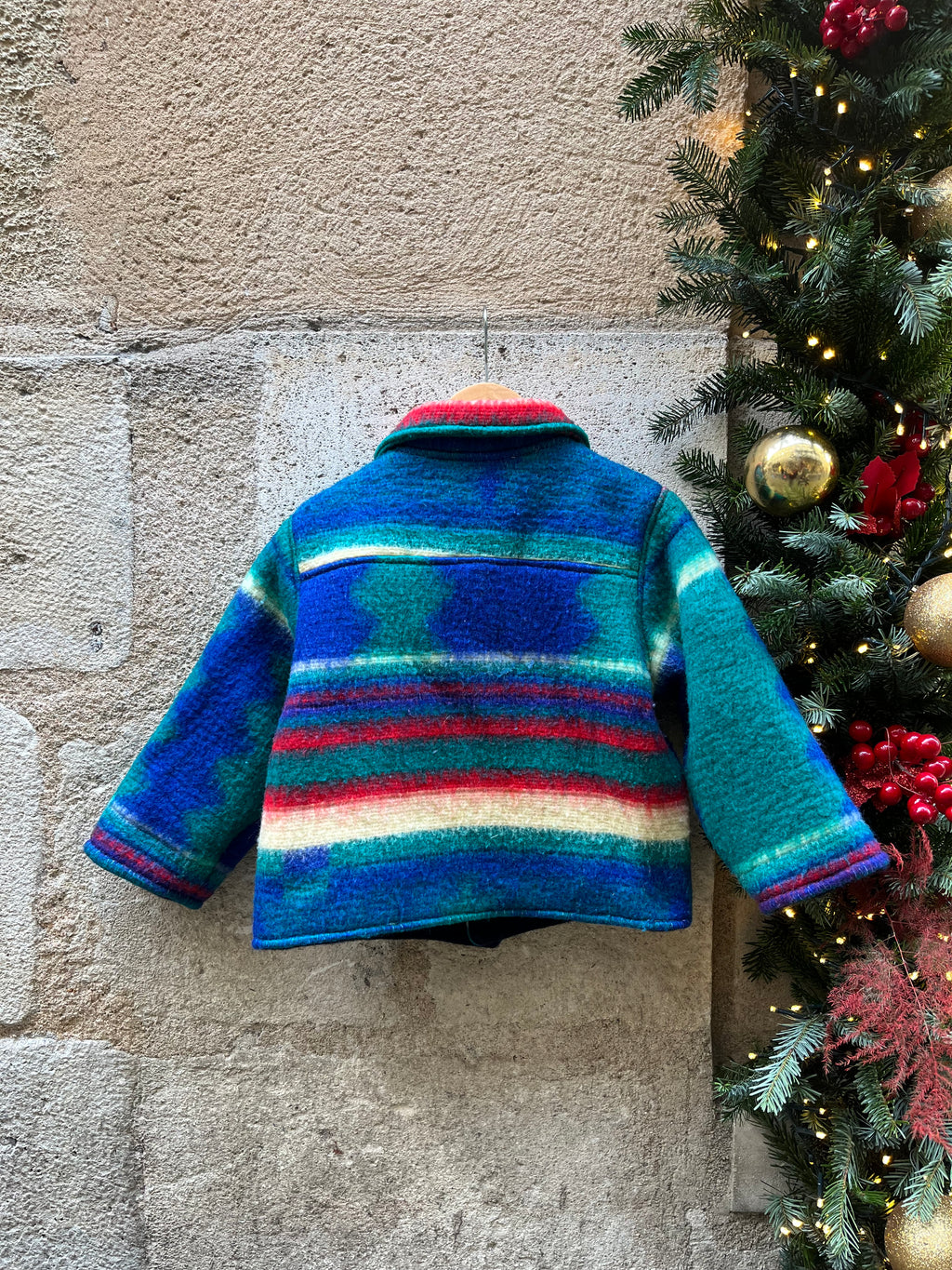Veste upcyclée verte et rouge doublure polaire