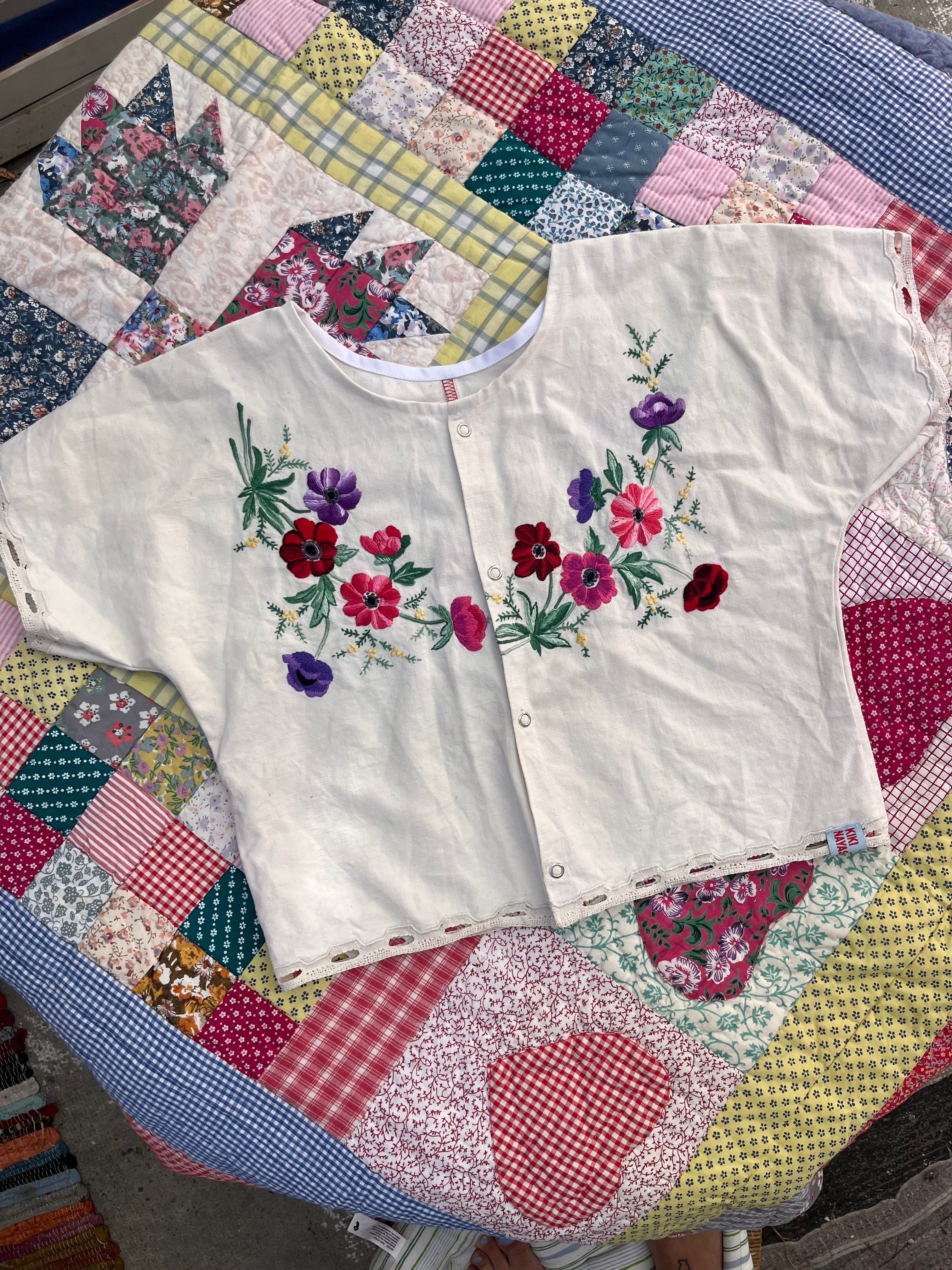 Blouse lin brodé - Pièce unique