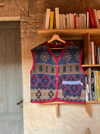Veste sans manches oversize laine motifs aztèques - Pièce unique