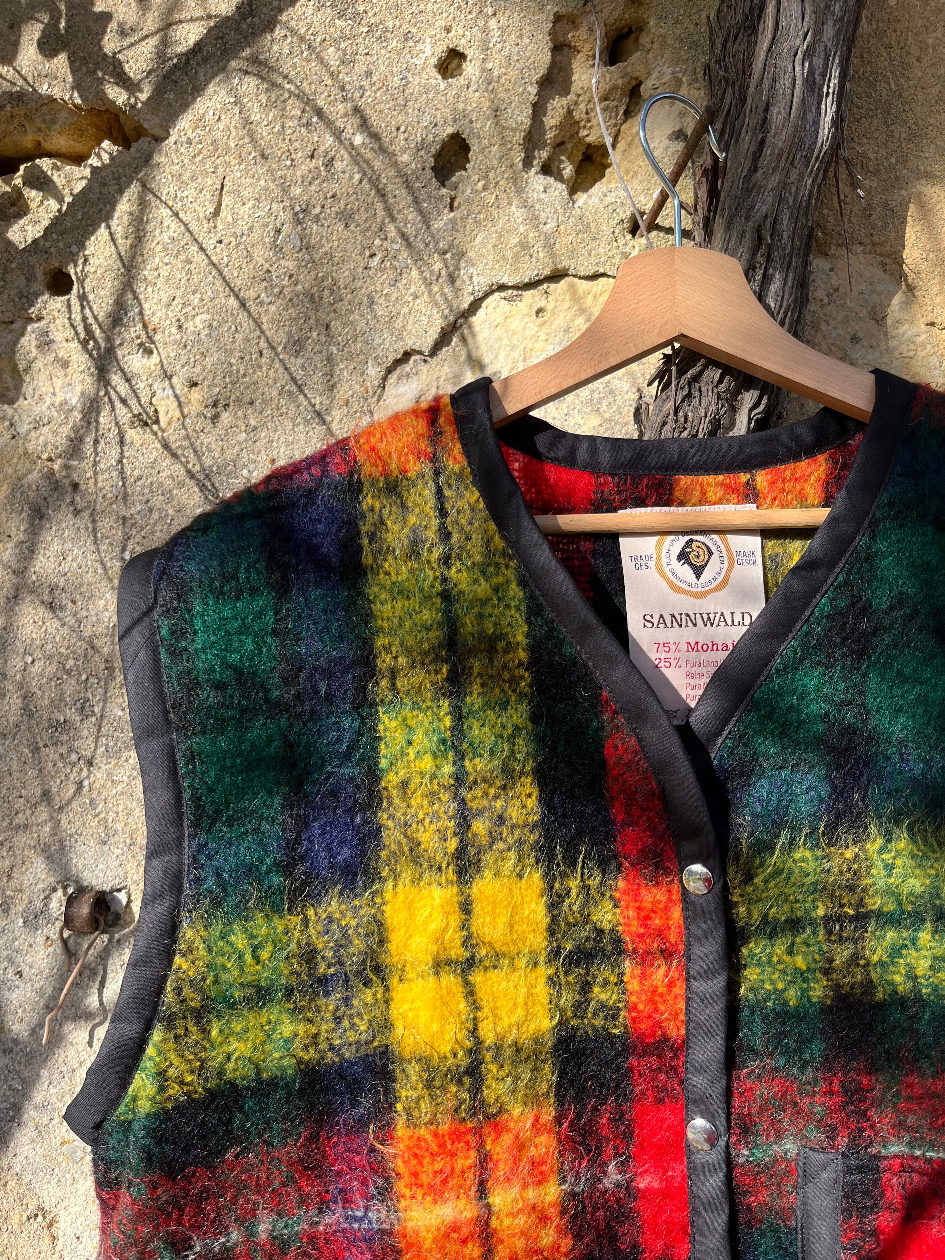 Veste sans manches oversize mohair carreaux- Pièce unique