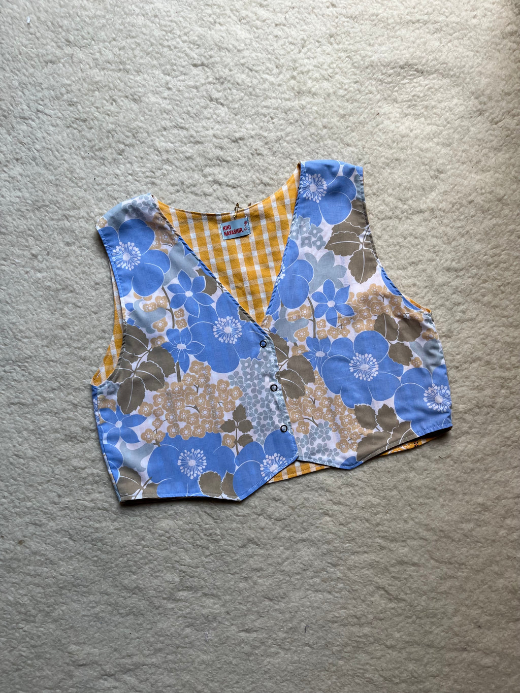 Top réversible fleurs/vichy- Pièce unique