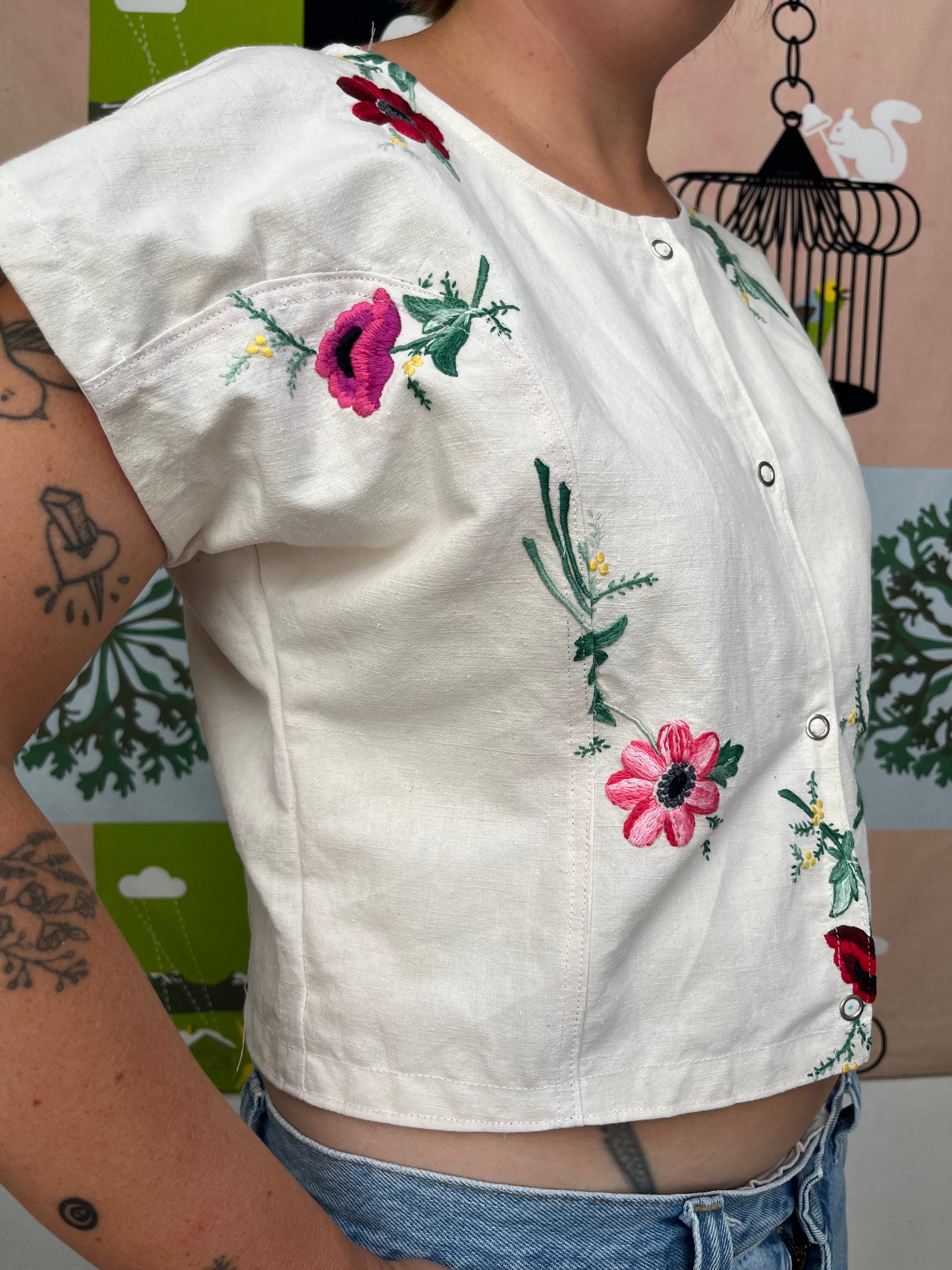 Blouse lin brodé - Pièce unique