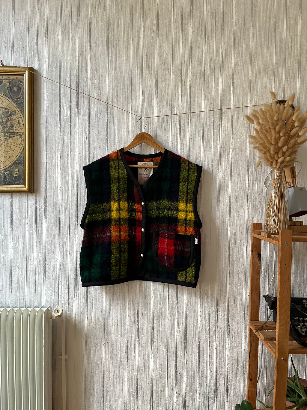 Veste sans manches oversize mohair carreaux- Pièce unique