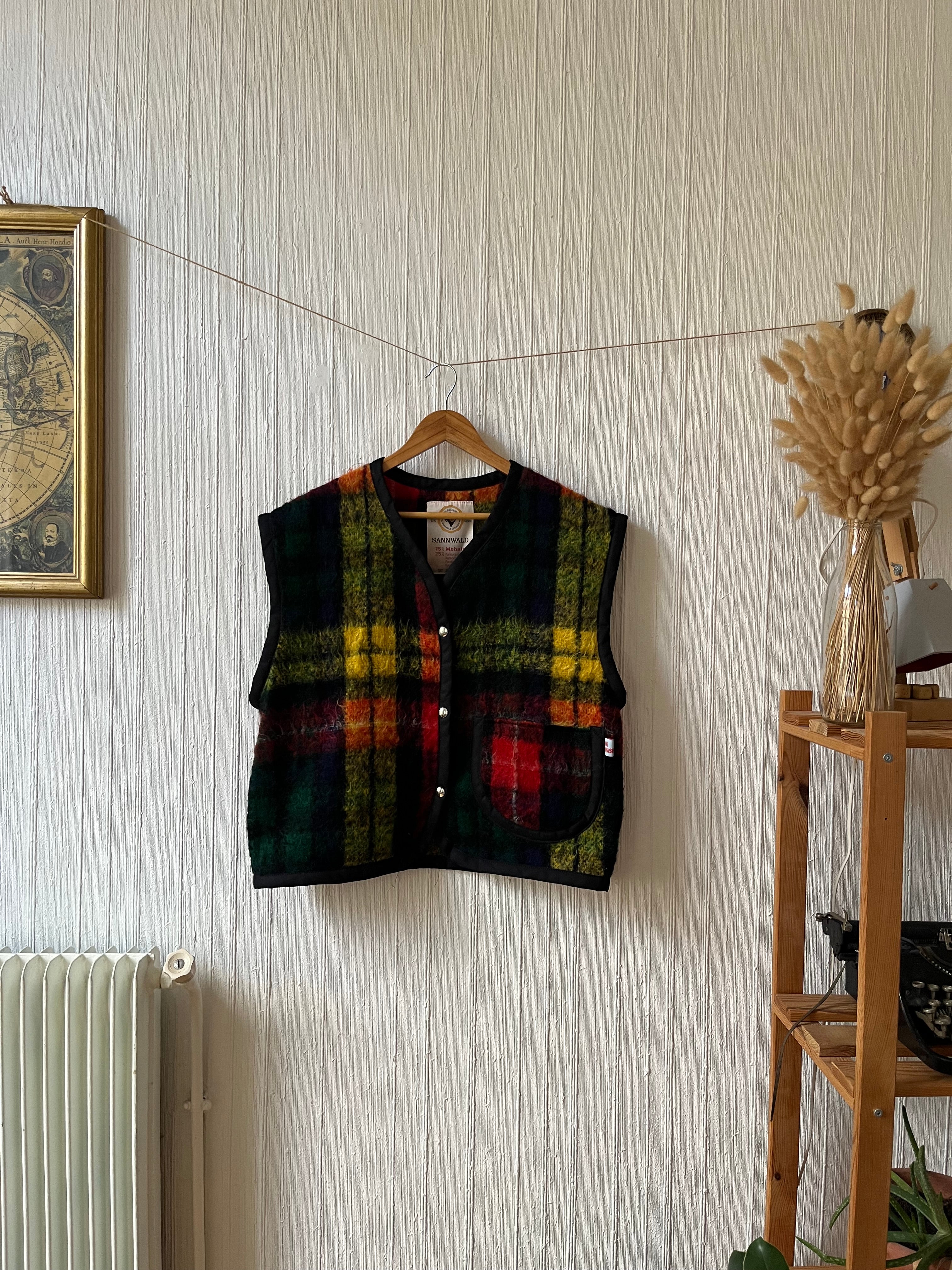 Veste sans manches oversize mohair carreaux- Pièce unique