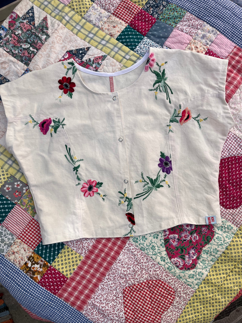 Blouse lin brodé - Pièce unique