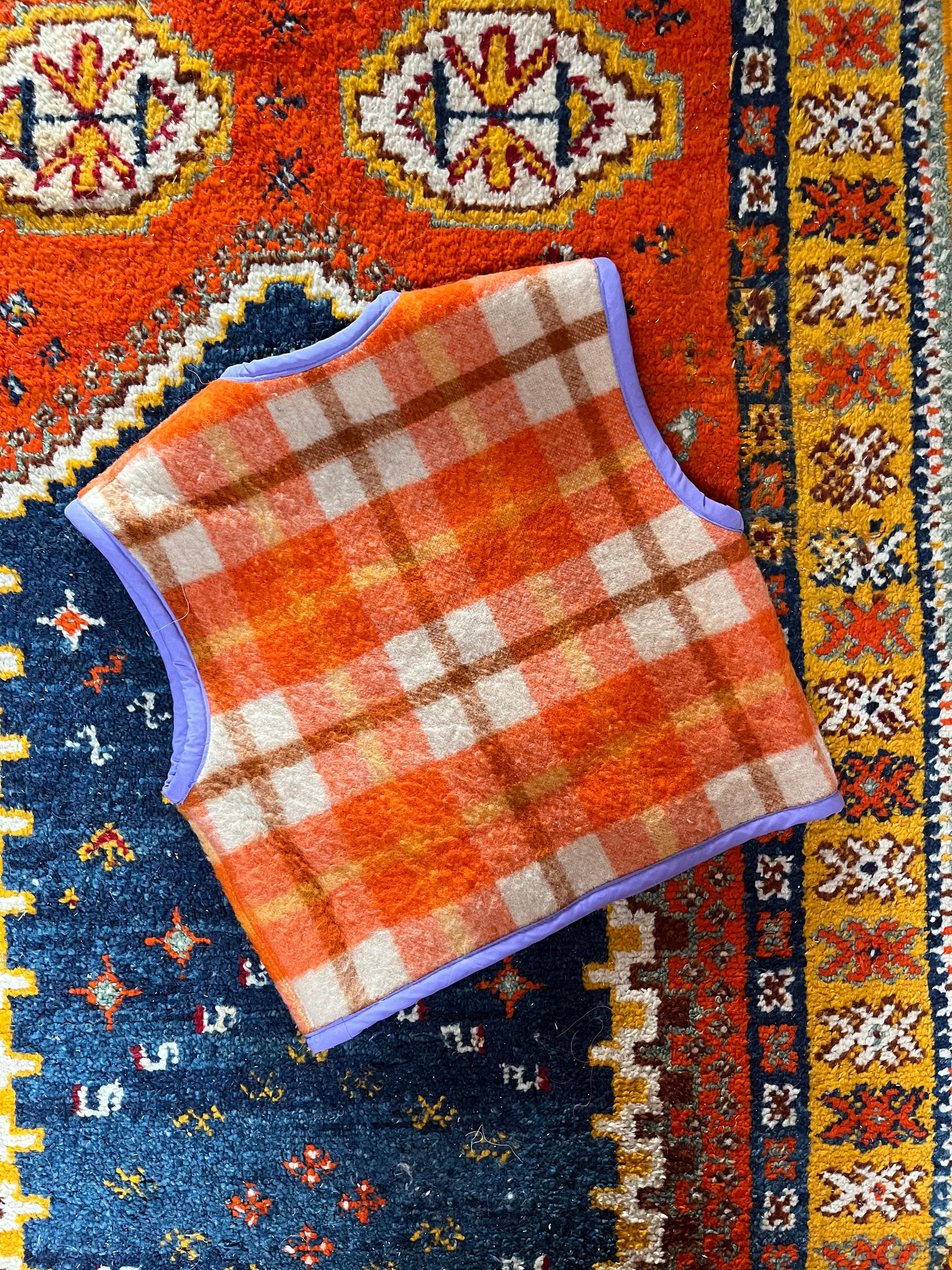 Veste sans manches oversize laine carreaux - Pièce unique