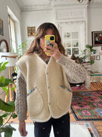 Veste sans manches oversize laine crème- Pièce unique