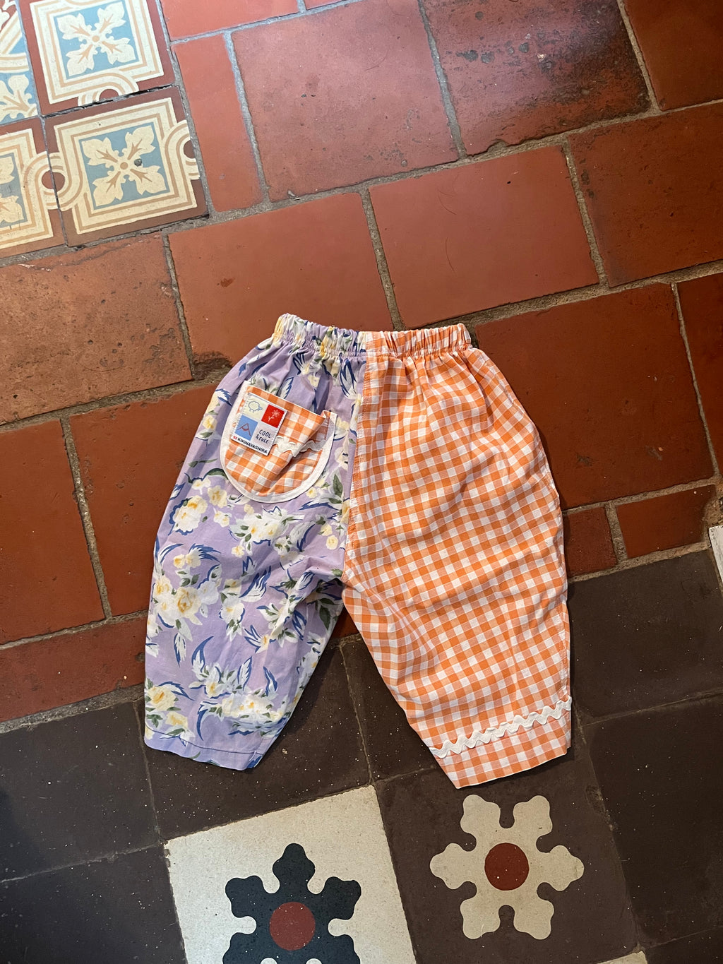 Pantalon enfant Vichy fleurs
