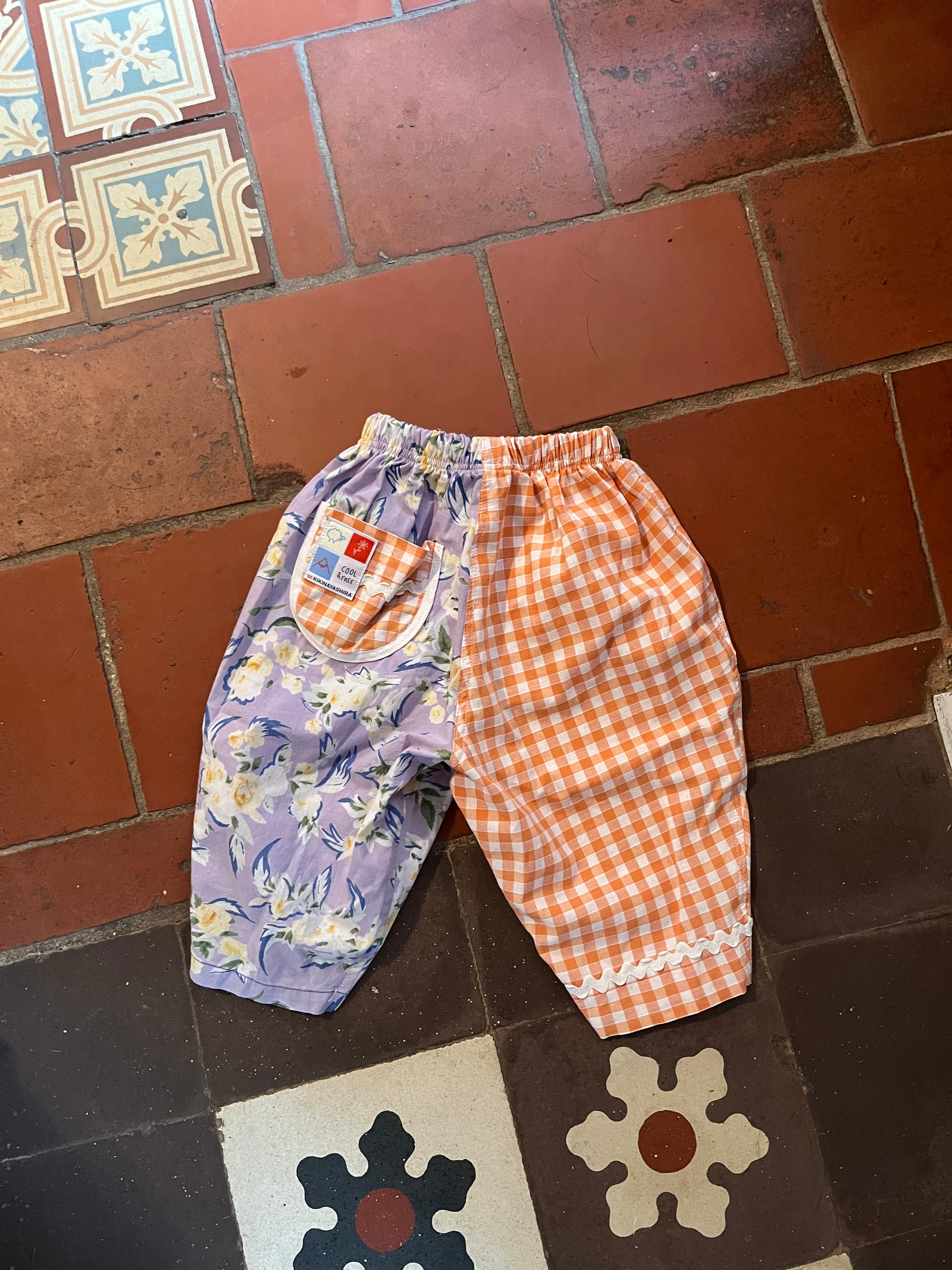 Pantalon enfant Vichy fleurs