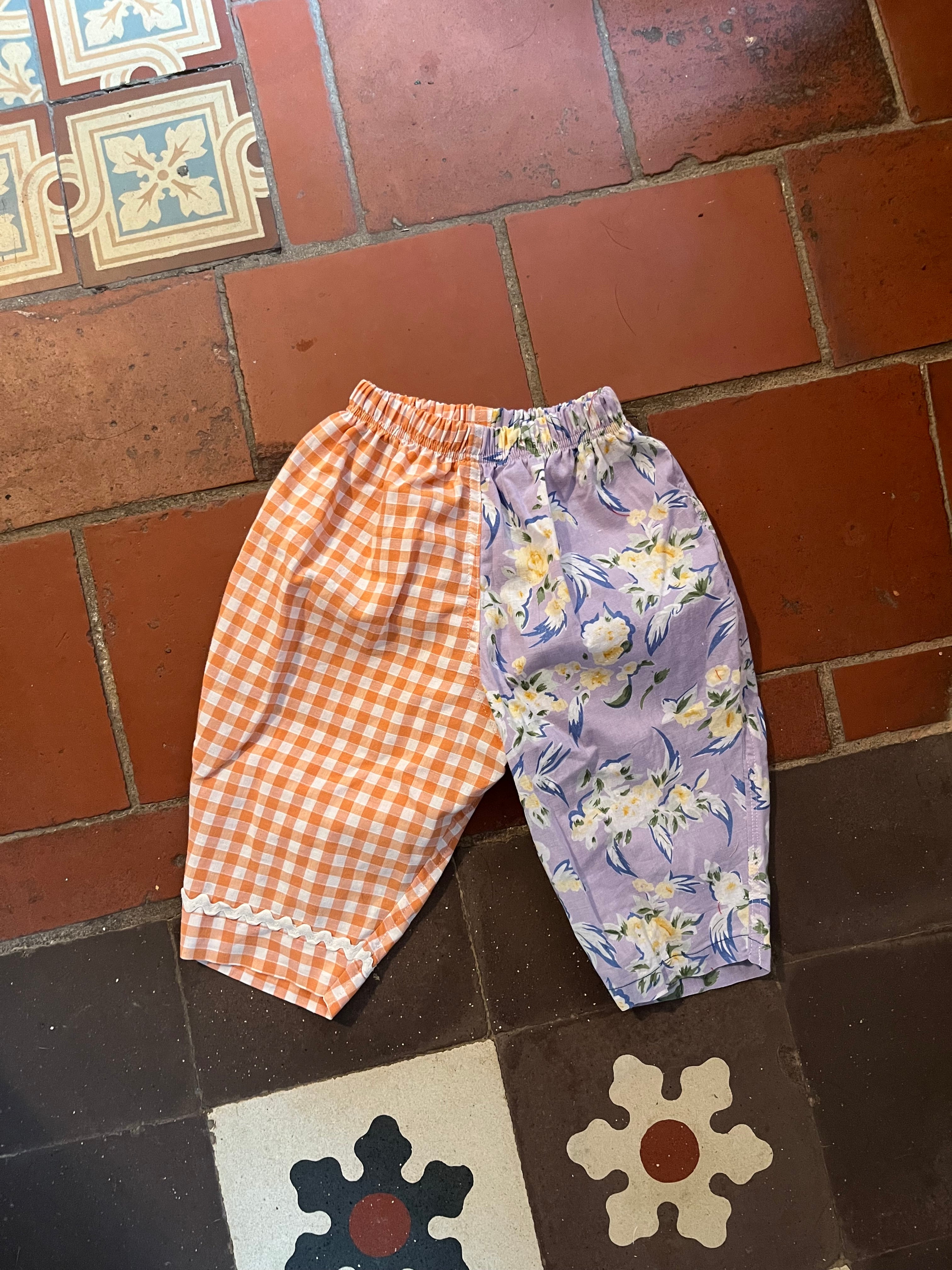 Pantalon enfant Vichy fleurs
