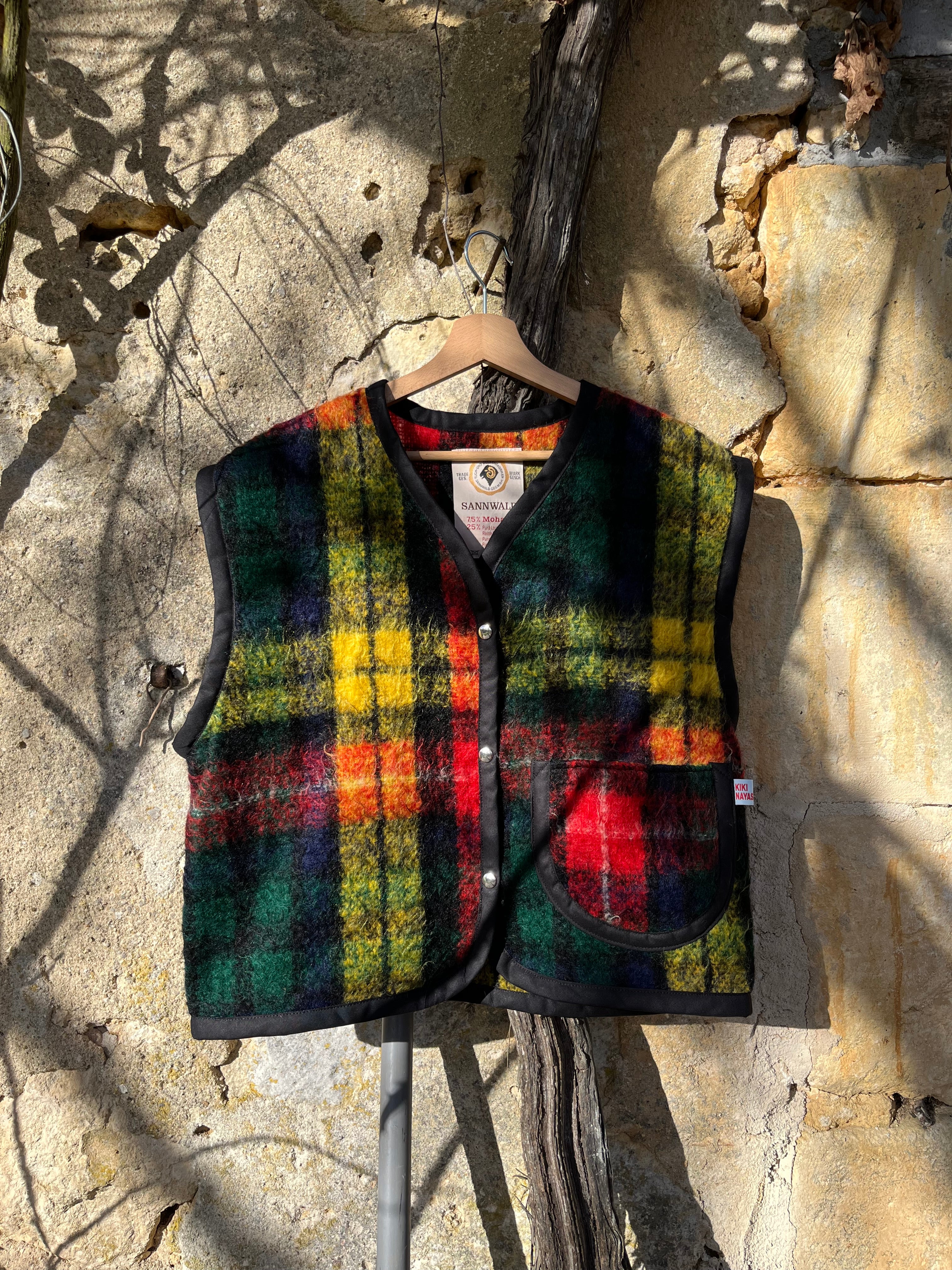 Veste sans manches oversize mohair carreaux- Pièce unique
