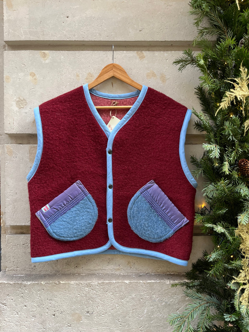 Veste sans manches laine bicolore- Pièce unique