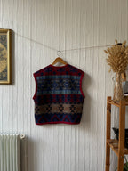 Veste sans manches oversize laine motifs aztèques - Pièce unique