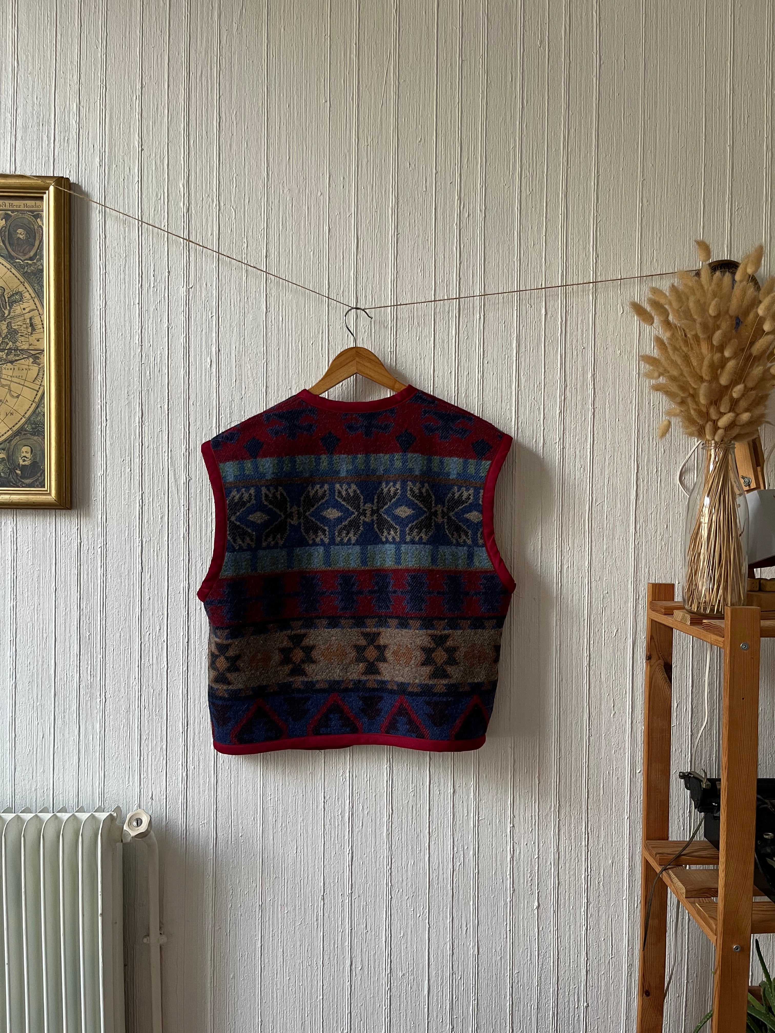 Veste sans manches oversize laine motifs aztèques - Pièce unique