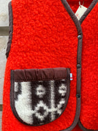 Veste sans manches laine rouge et marron - Pièce unique