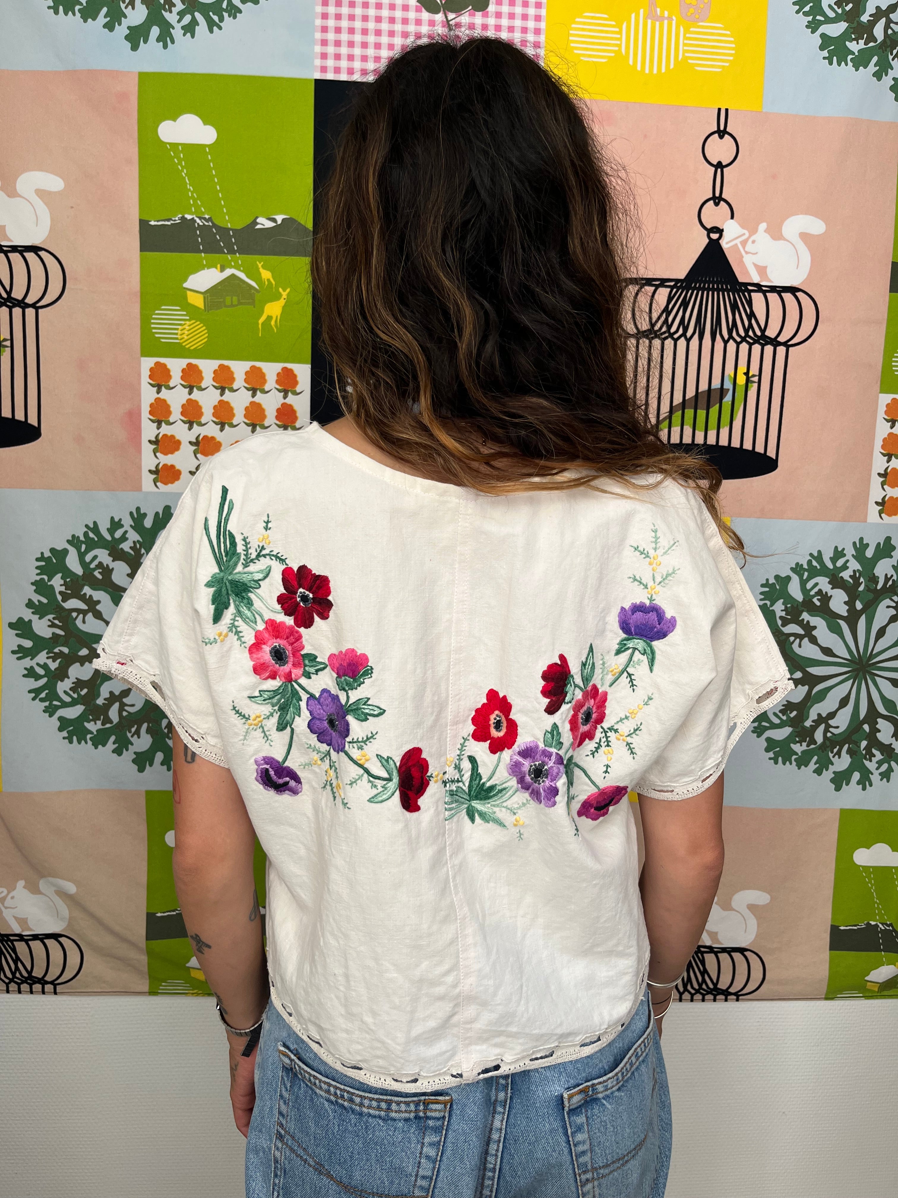 Blouse lin brodé - Pièce unique