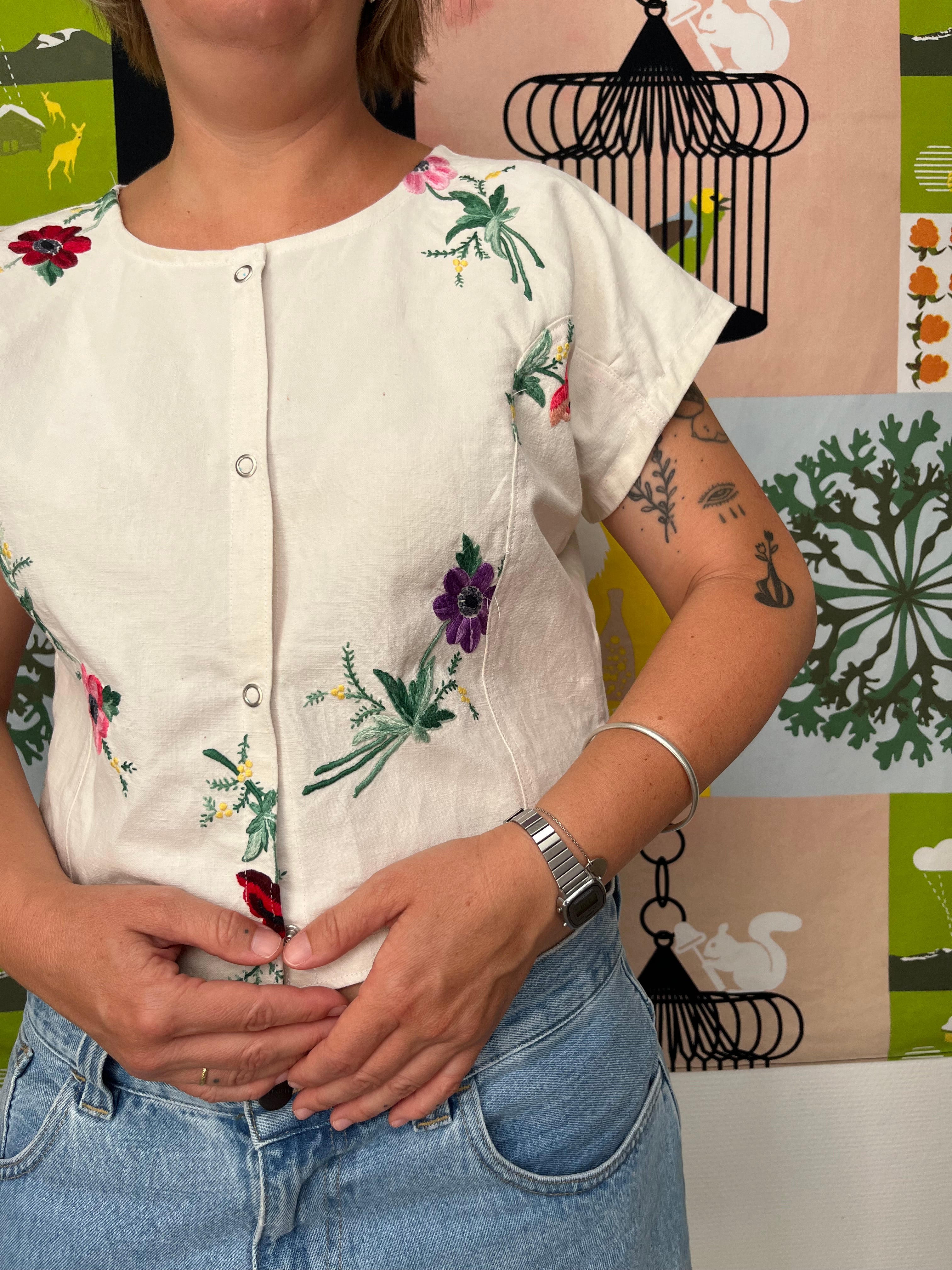 Blouse lin brodé - Pièce unique