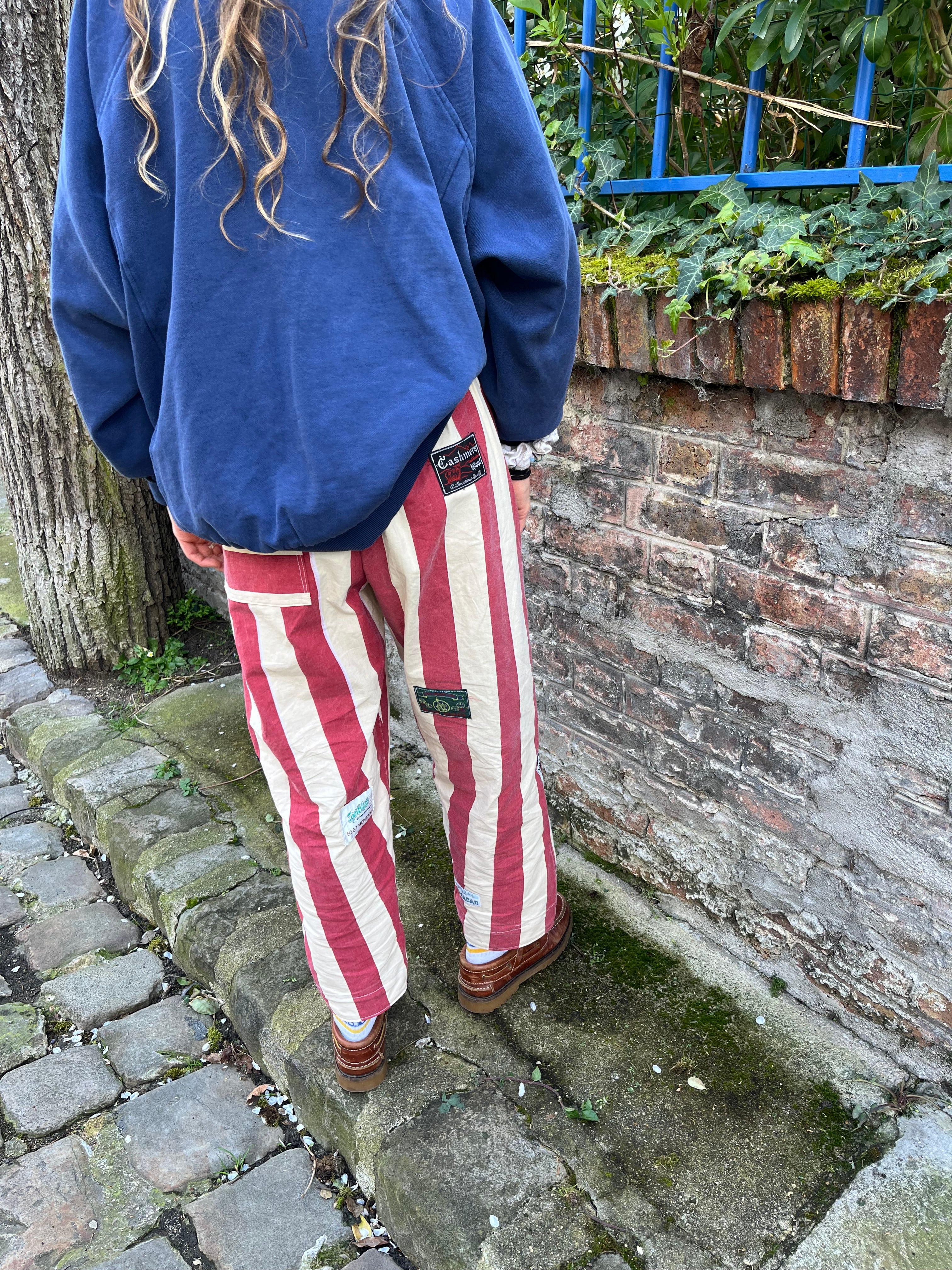 Pantalon barrel rayures patch