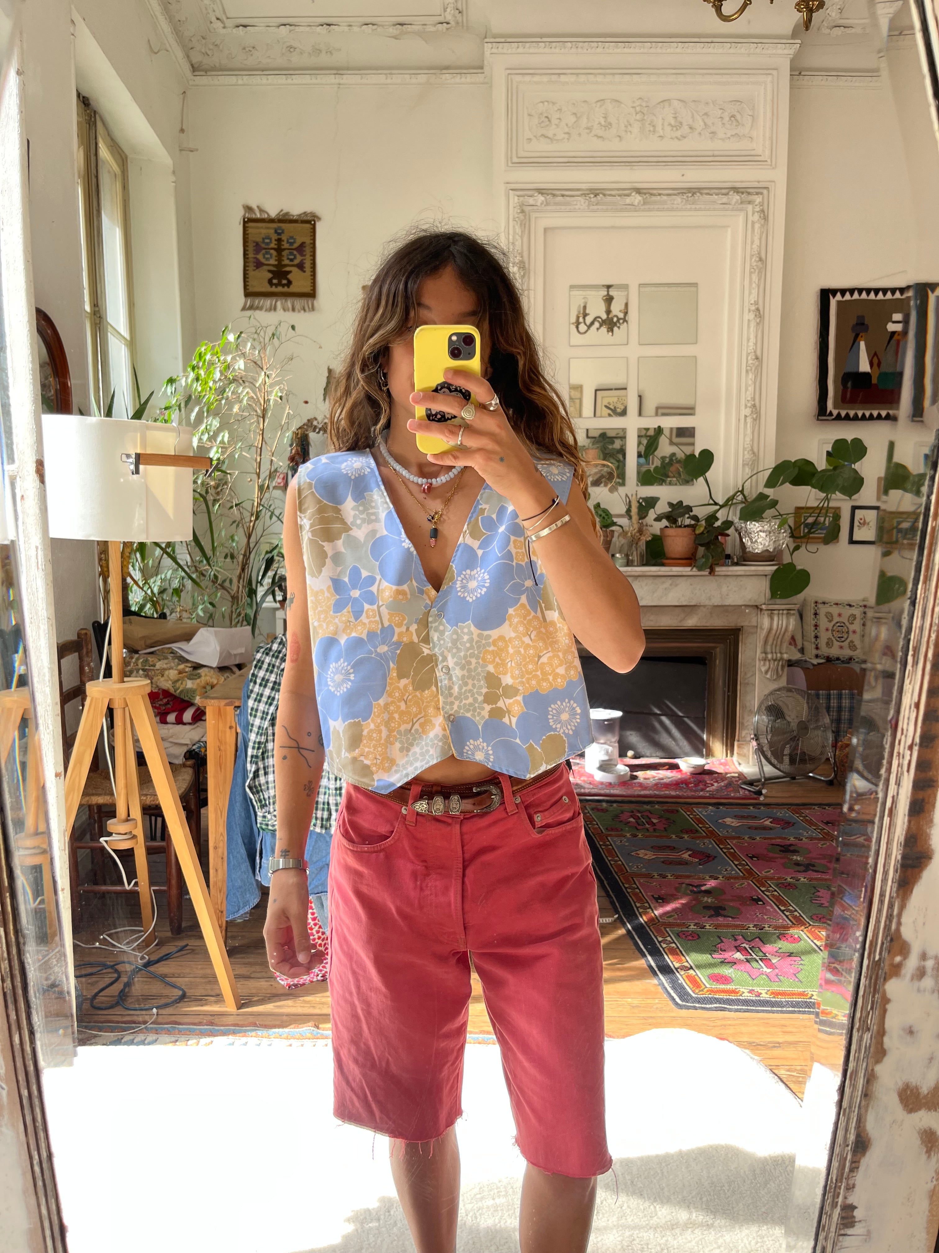 Top réversible fleurs/vichy- Pièce unique
