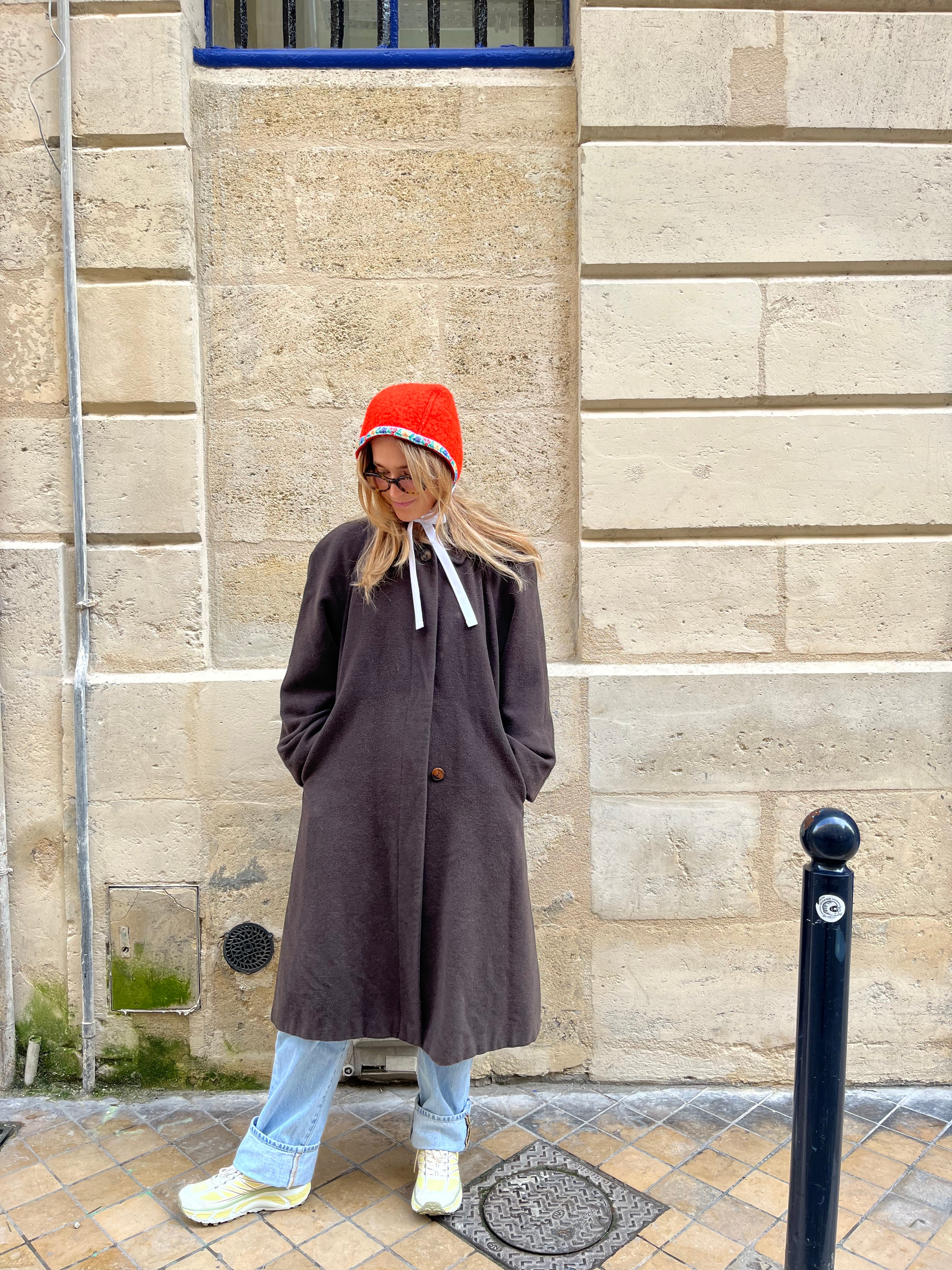 Béguin uni adulte upcyclé en laine – Pièce unique