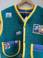 Veste sans manches laine patchs vintage  - Pièce unique
