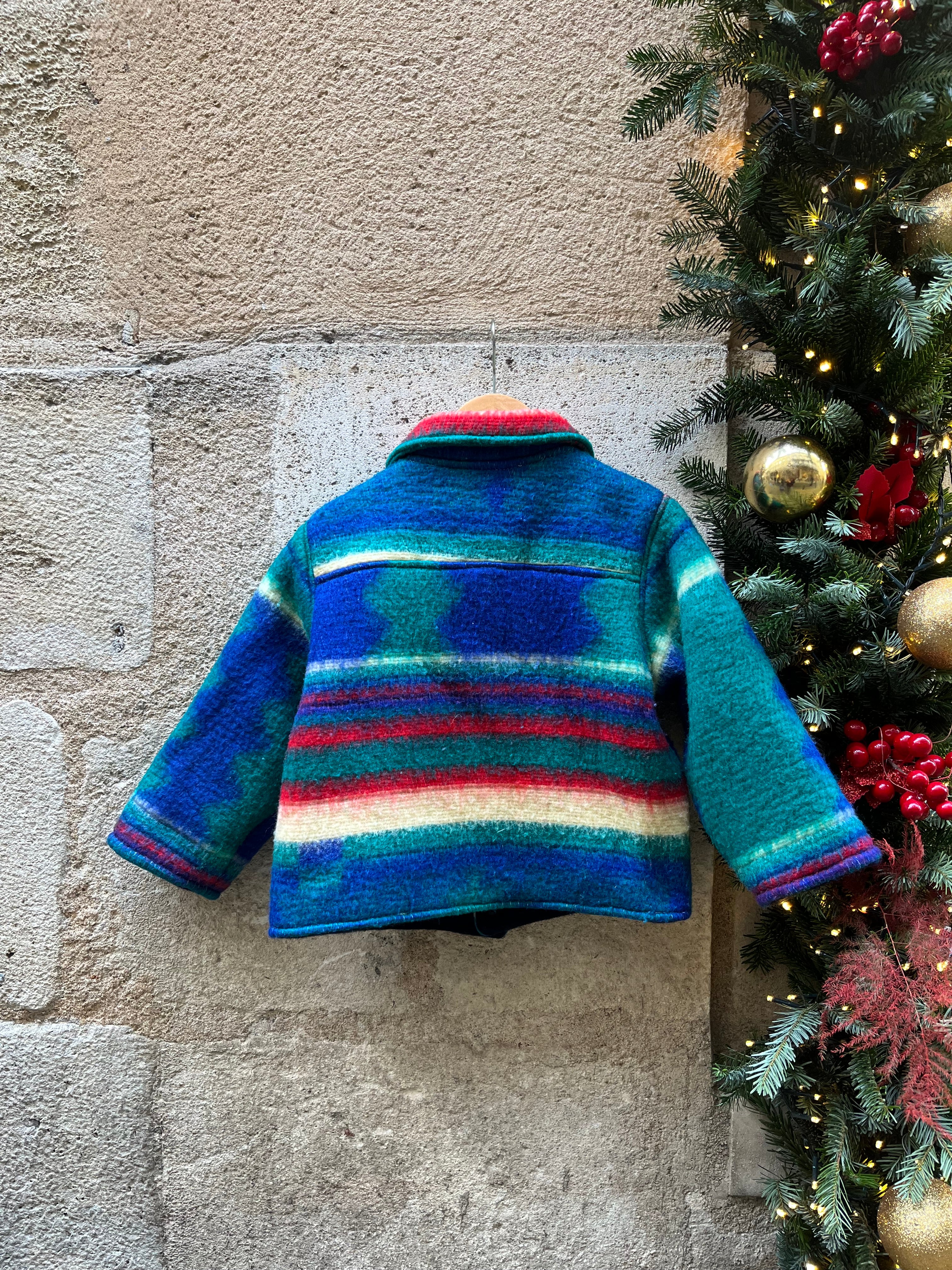 Veste upcyclée verte et rouge doublure polaire