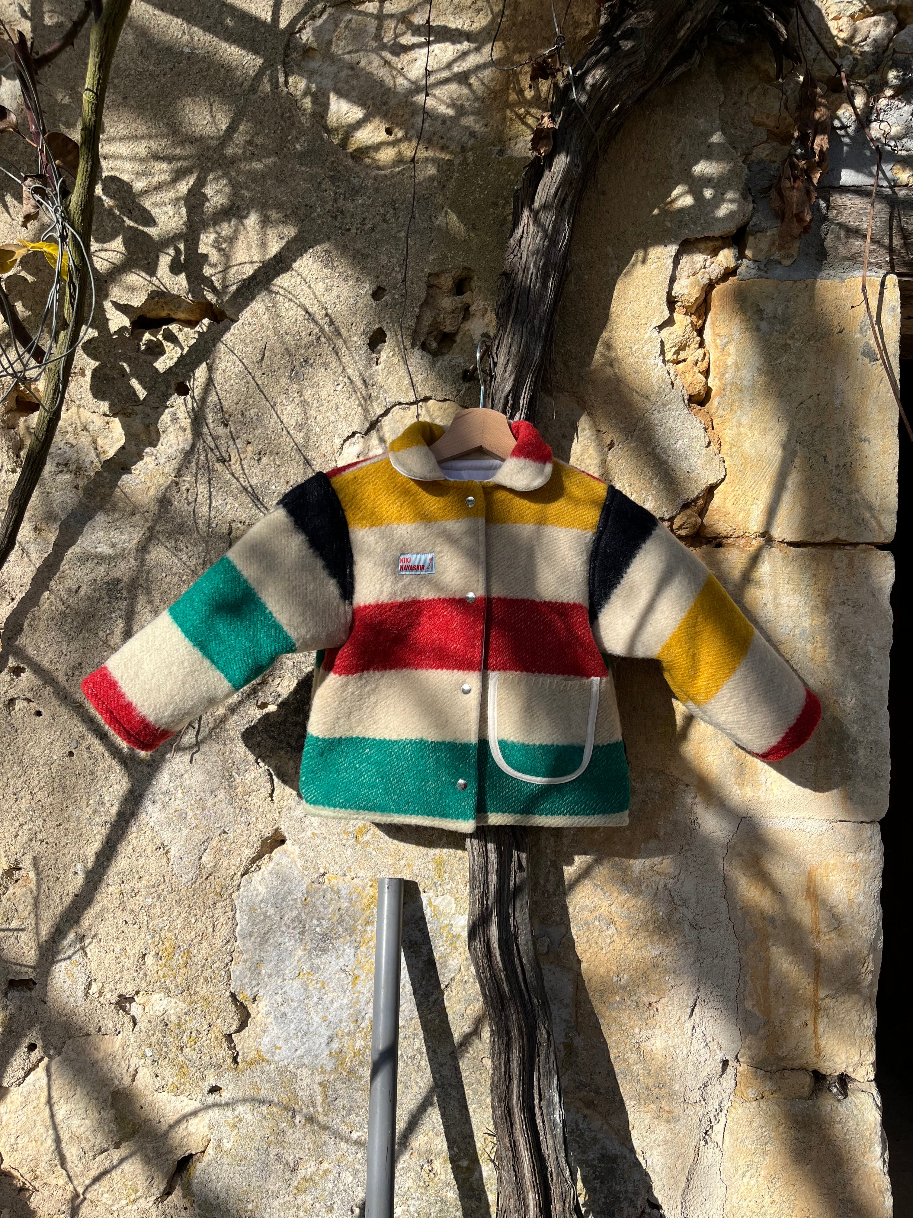 Veste enfant upcyclée en laine à rayures - Pièce unique