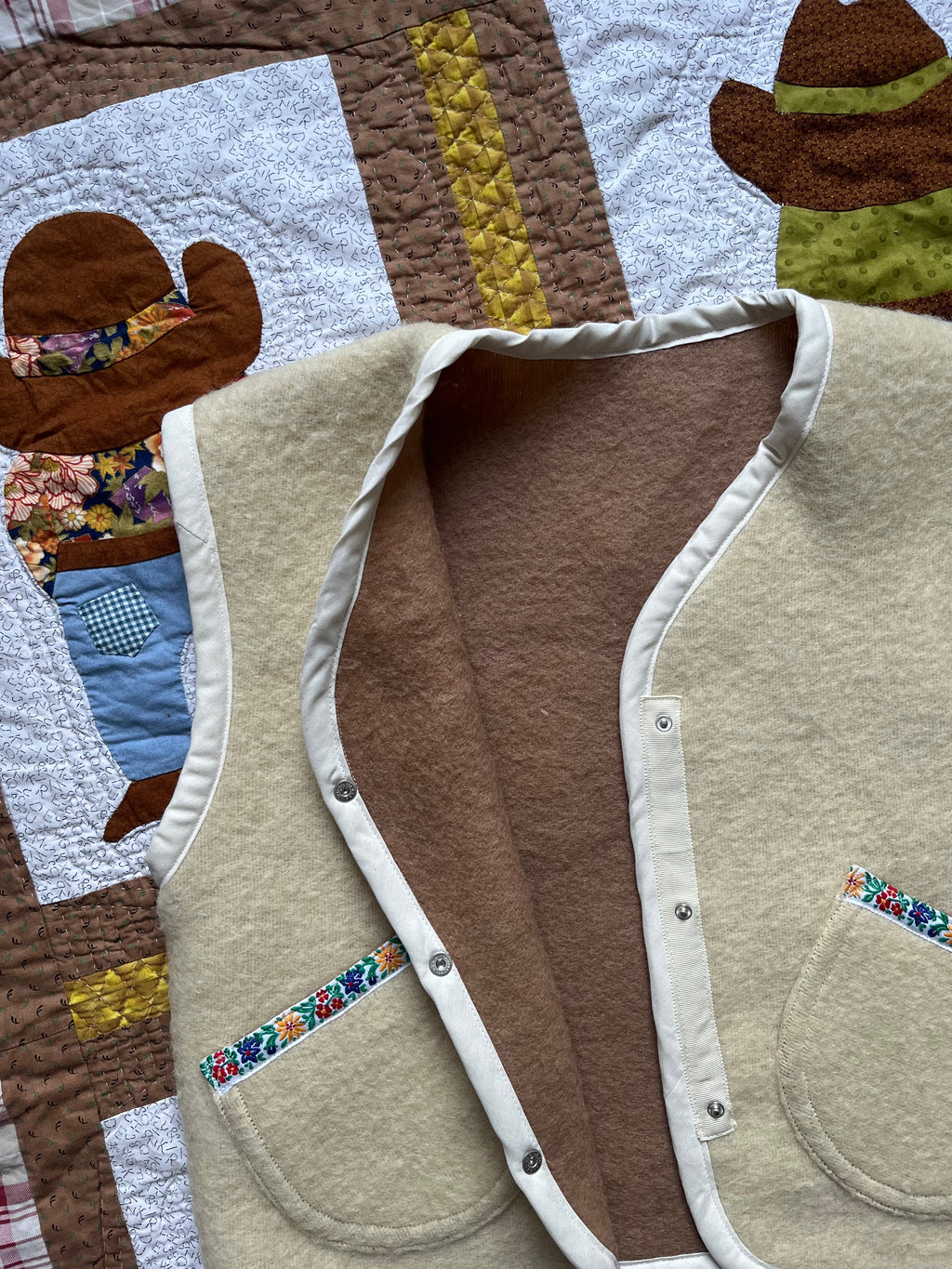Veste sans manches oversize laine crème- Pièce unique