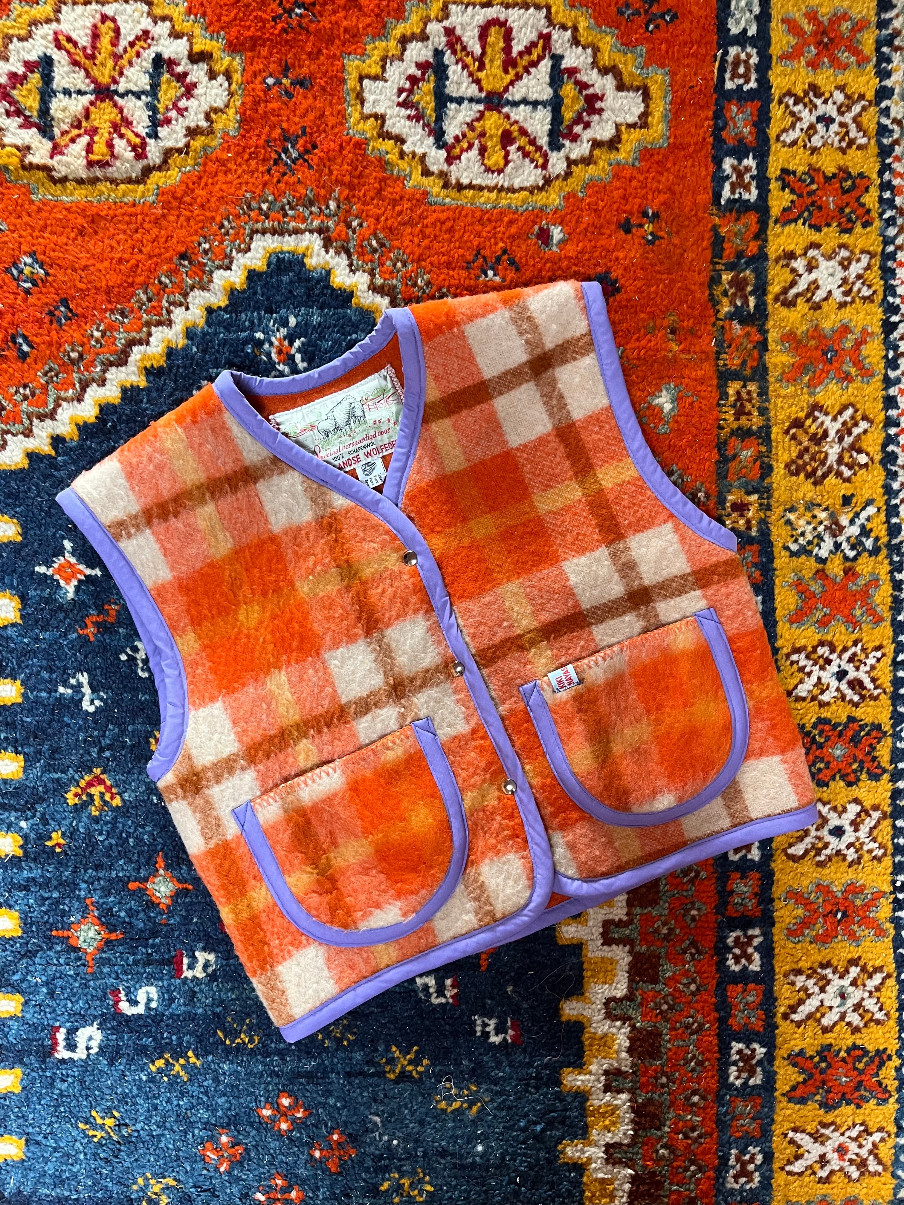 Veste sans manches oversize laine carreaux - Pièce unique