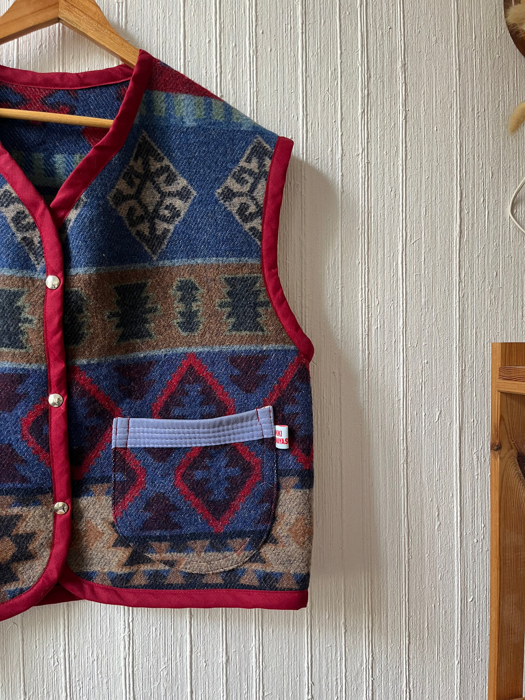 Veste sans manches oversize laine motifs aztèques - Pièce unique