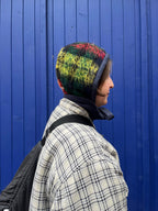 Béguin tartan adulte upcyclé en mohair & polaire – Pièce unique