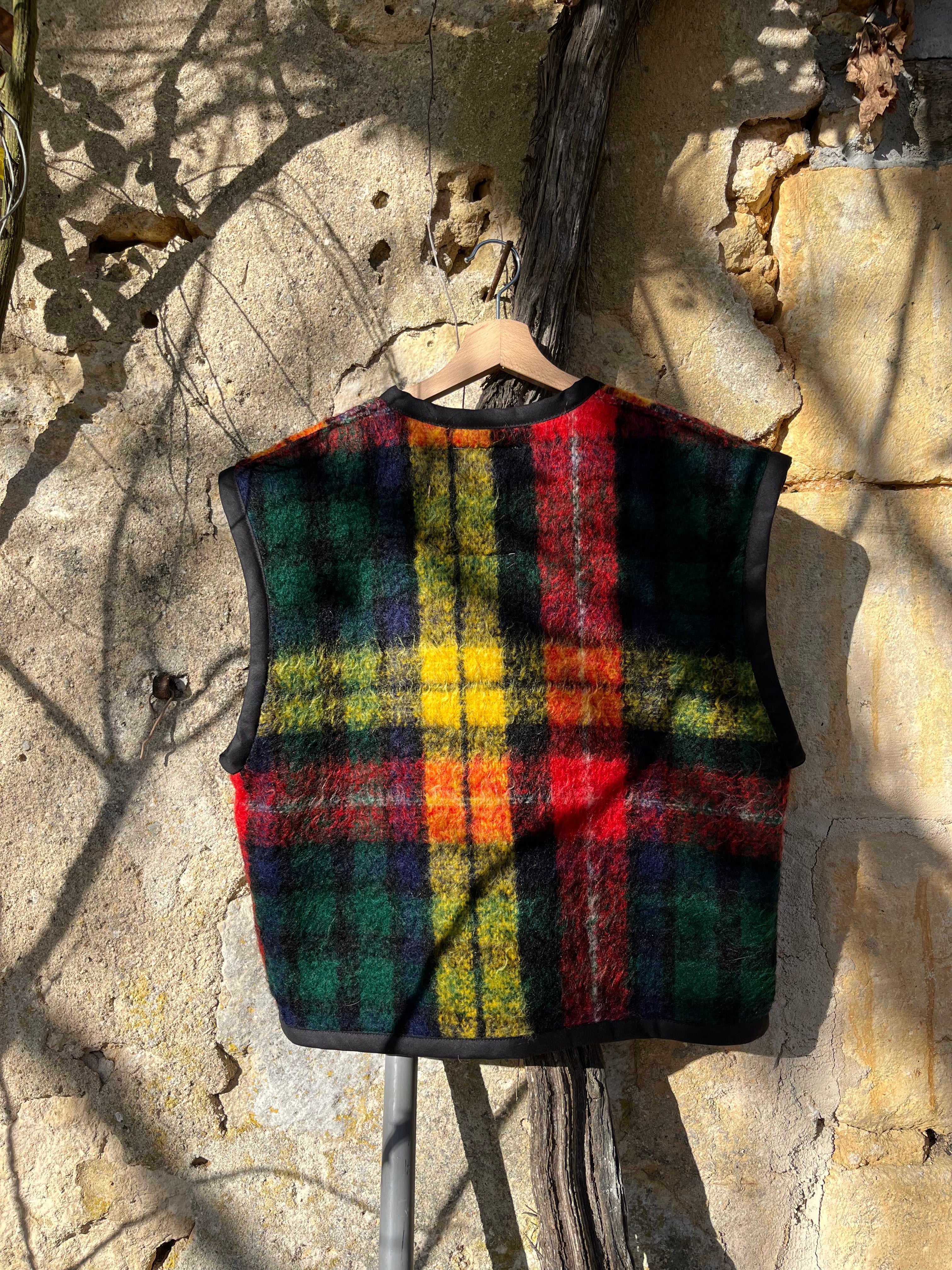 Veste sans manches oversize mohair carreaux- Pièce unique
