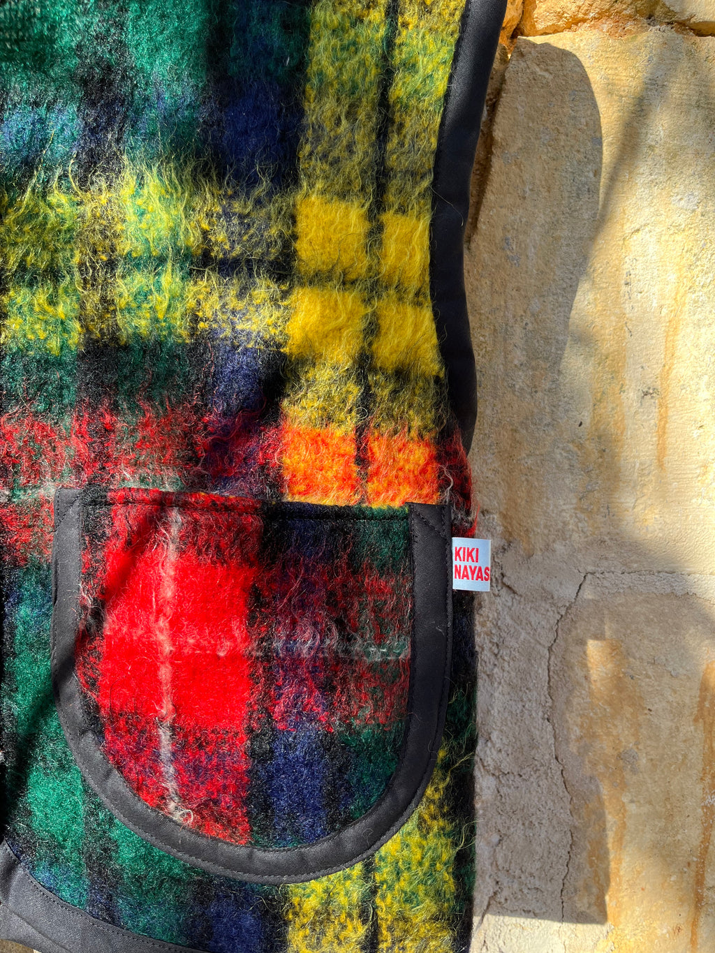 Veste sans manches oversize mohair carreaux- Pièce unique