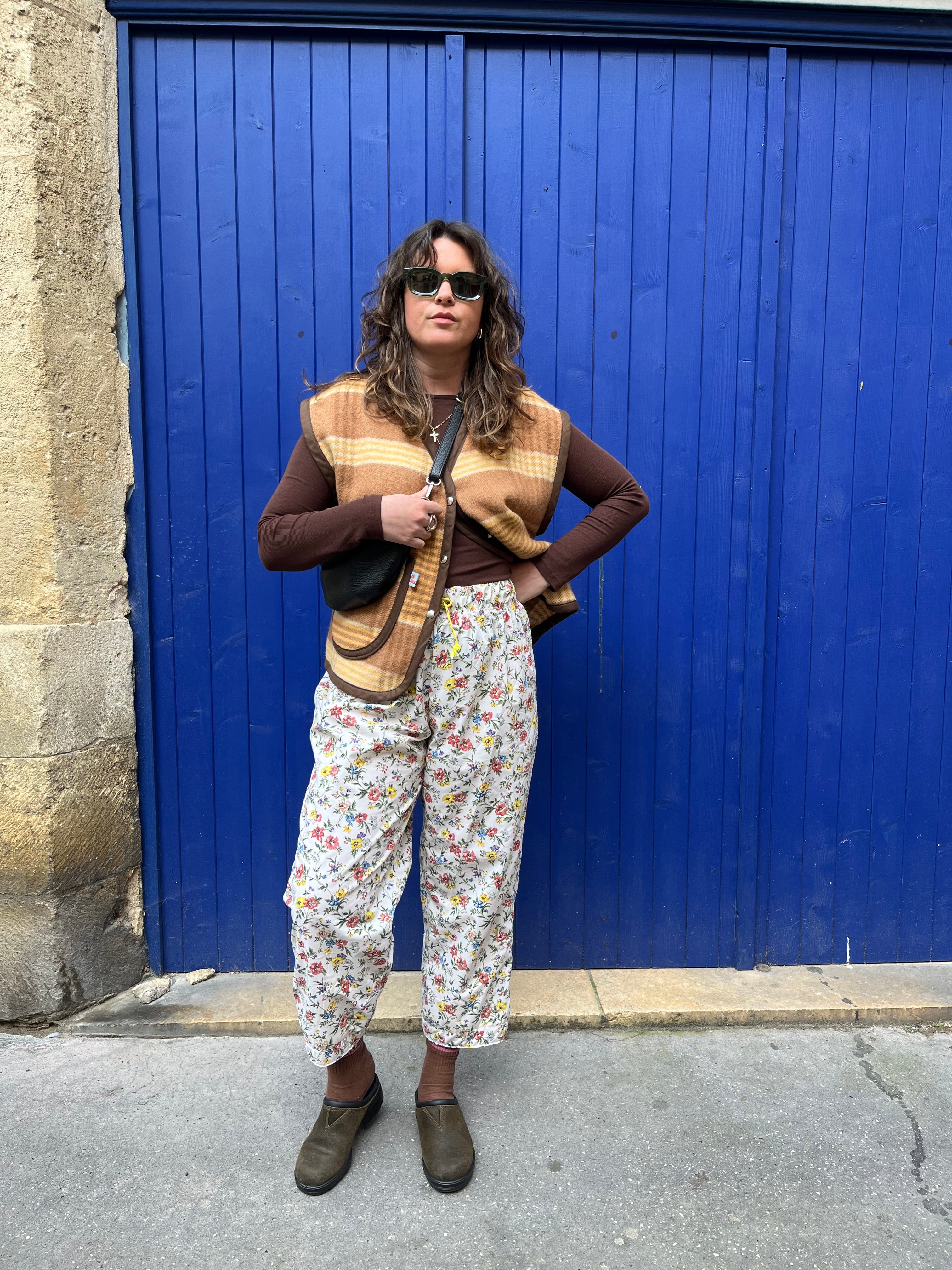 Veste sans manches oversize laine carreaux- Pièce unique