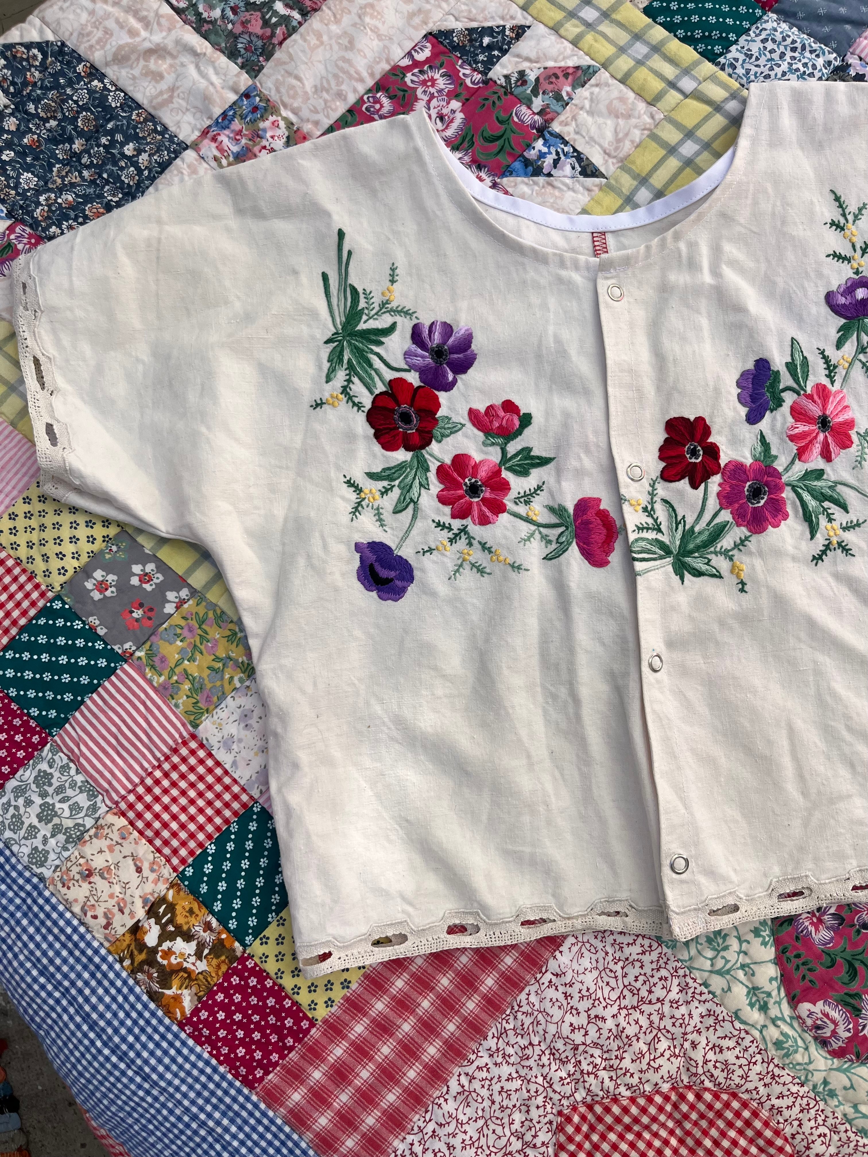Blouse lin brodé - Pièce unique