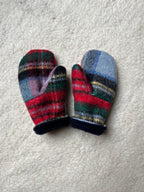 Moufles upcyclées en laine à carreaux tartan