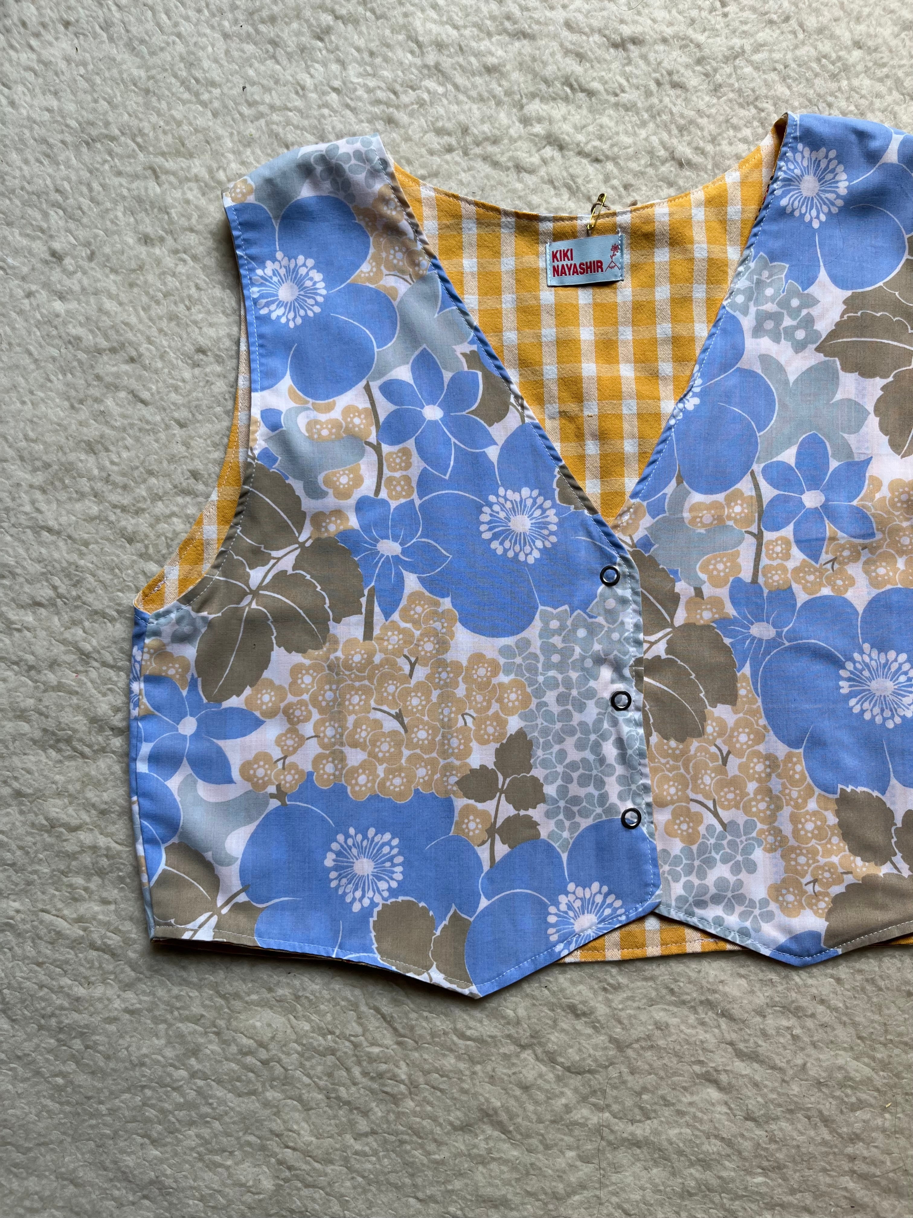 Top réversible fleurs/vichy- Pièce unique