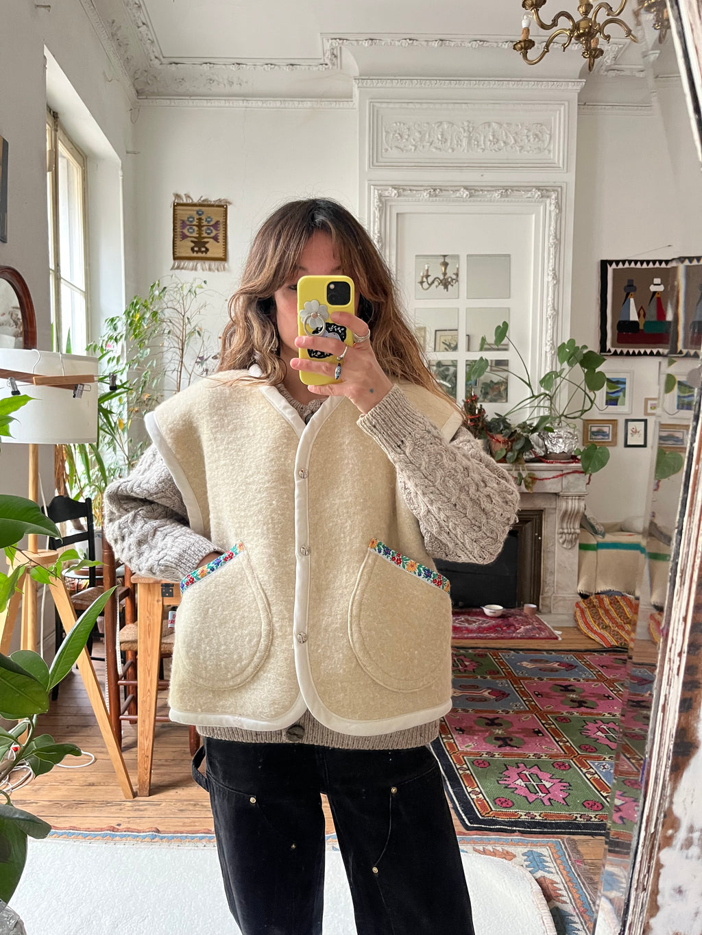 Veste sans manches oversize laine crème- Pièce unique