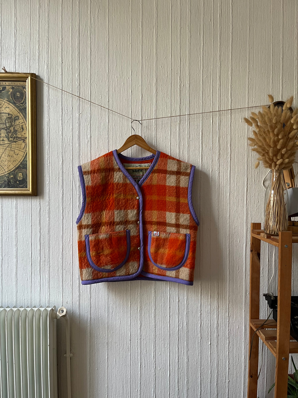 Veste sans manches oversize laine carreaux - Pièce unique