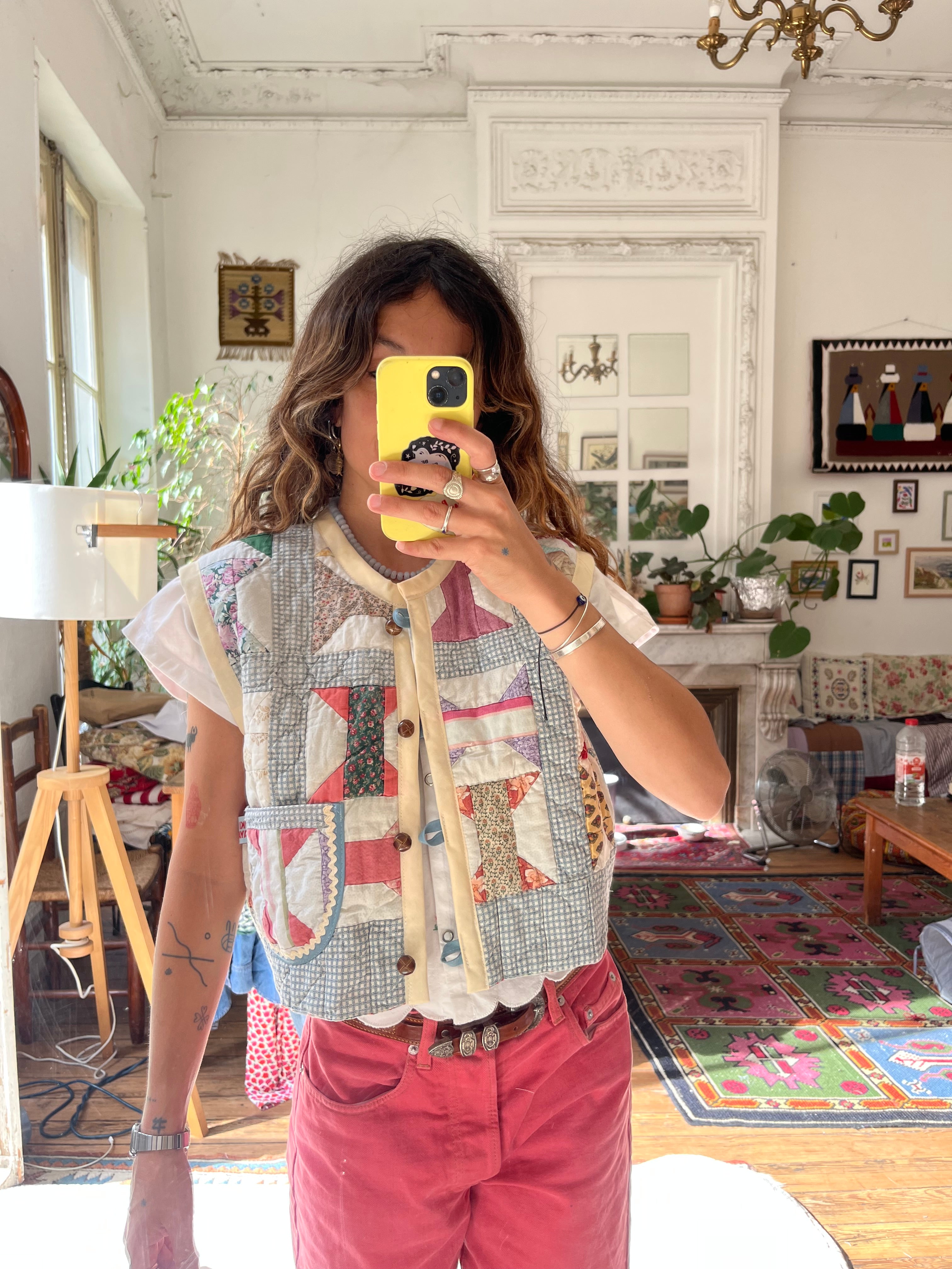 Veste sans manches patchwork réversible - Pièce unique