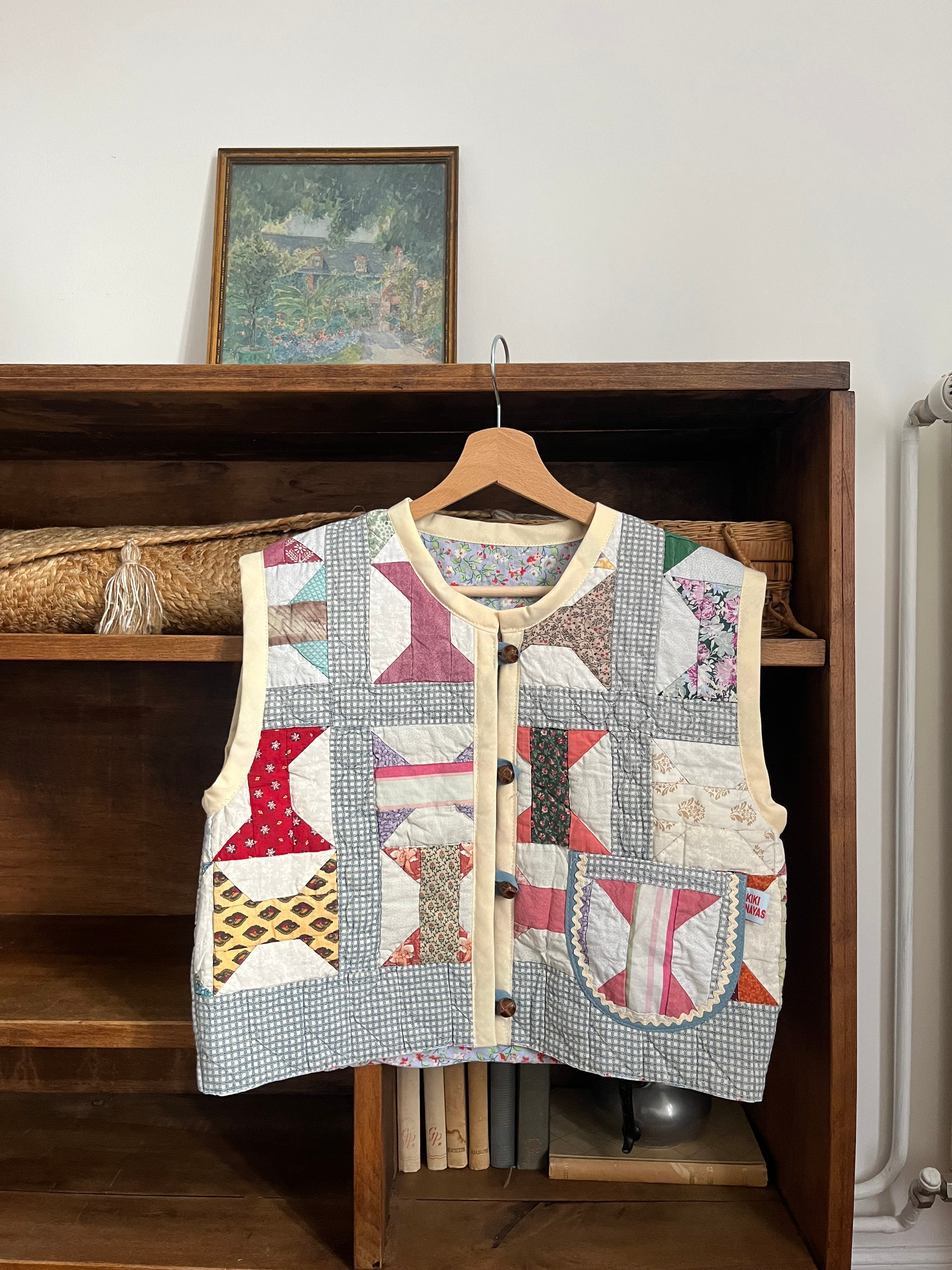 Veste sans manches patchwork réversible - Pièce unique