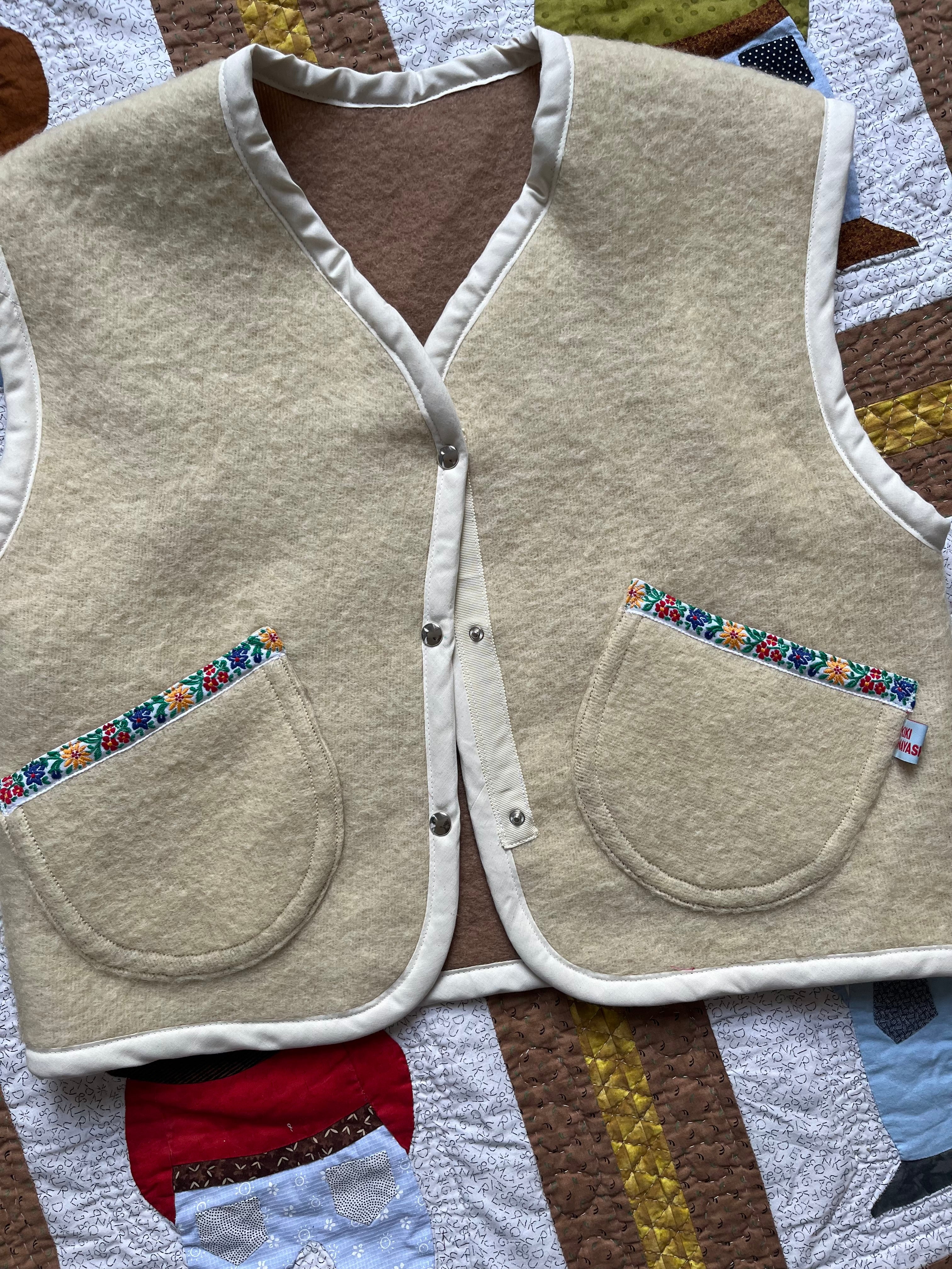 Veste sans manches oversize laine crème- Pièce unique
