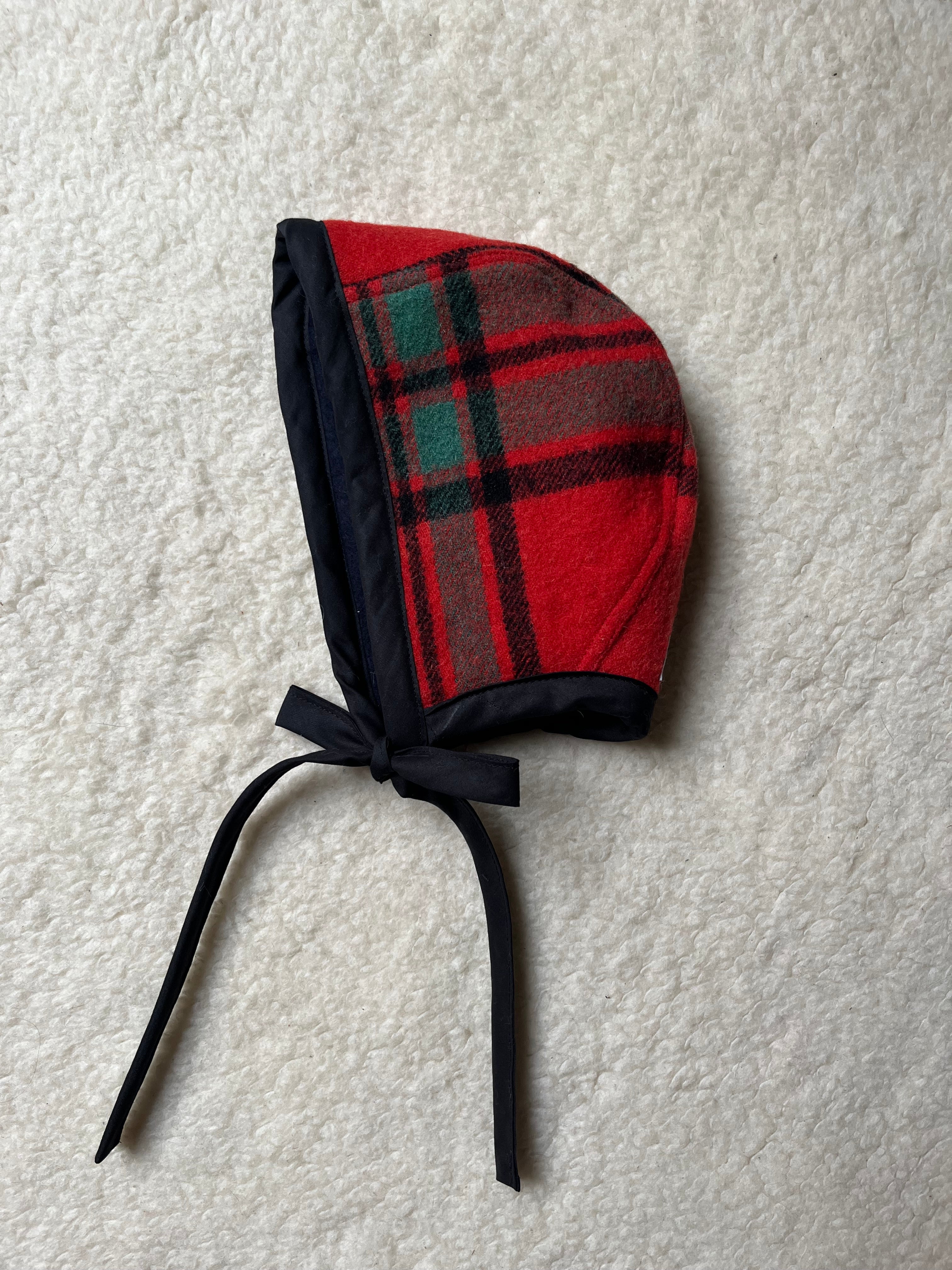 Béguin tartan adulte upcyclé en laine & polaire – Pièce unique