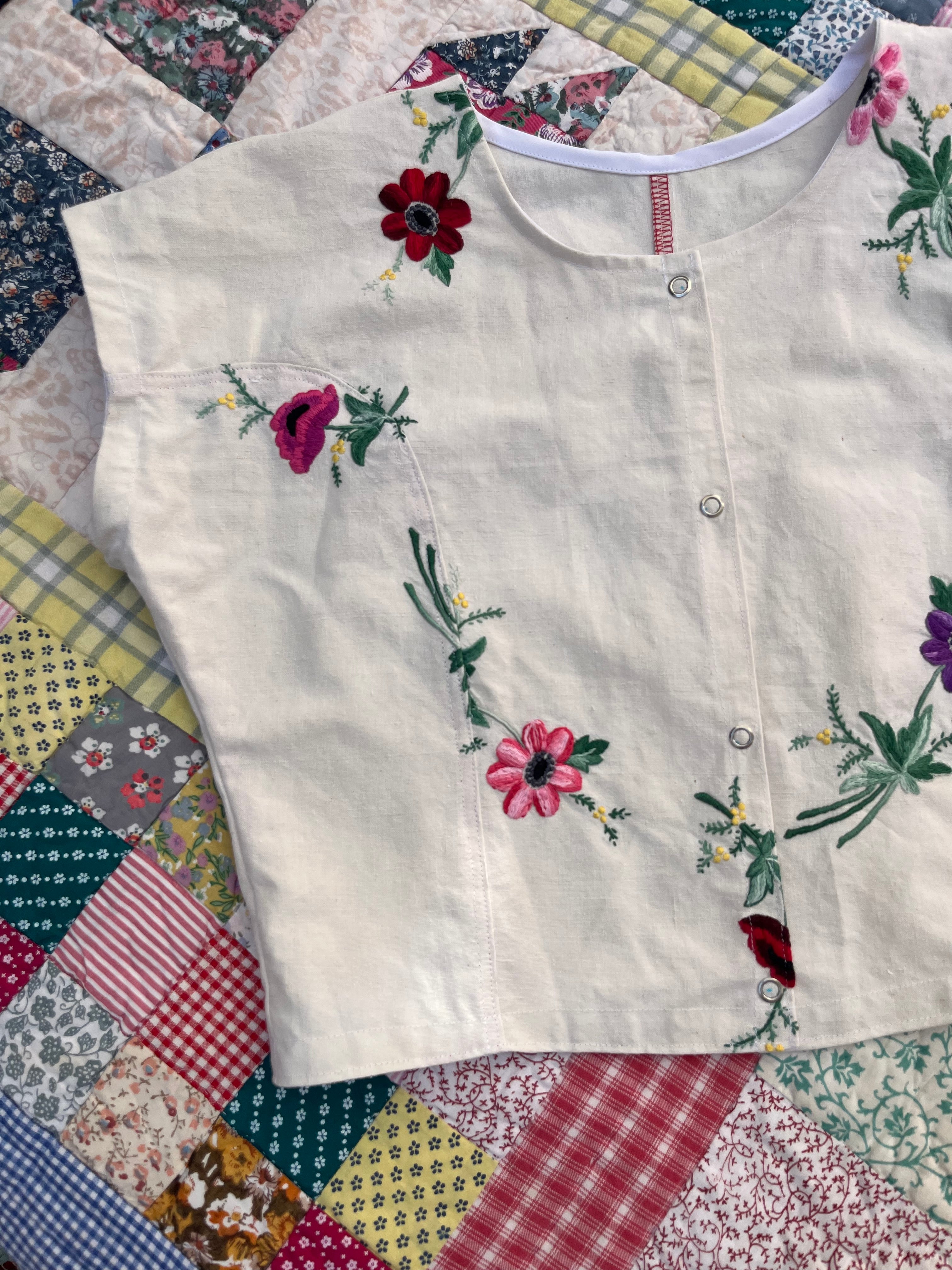 Blouse lin brodé - Pièce unique