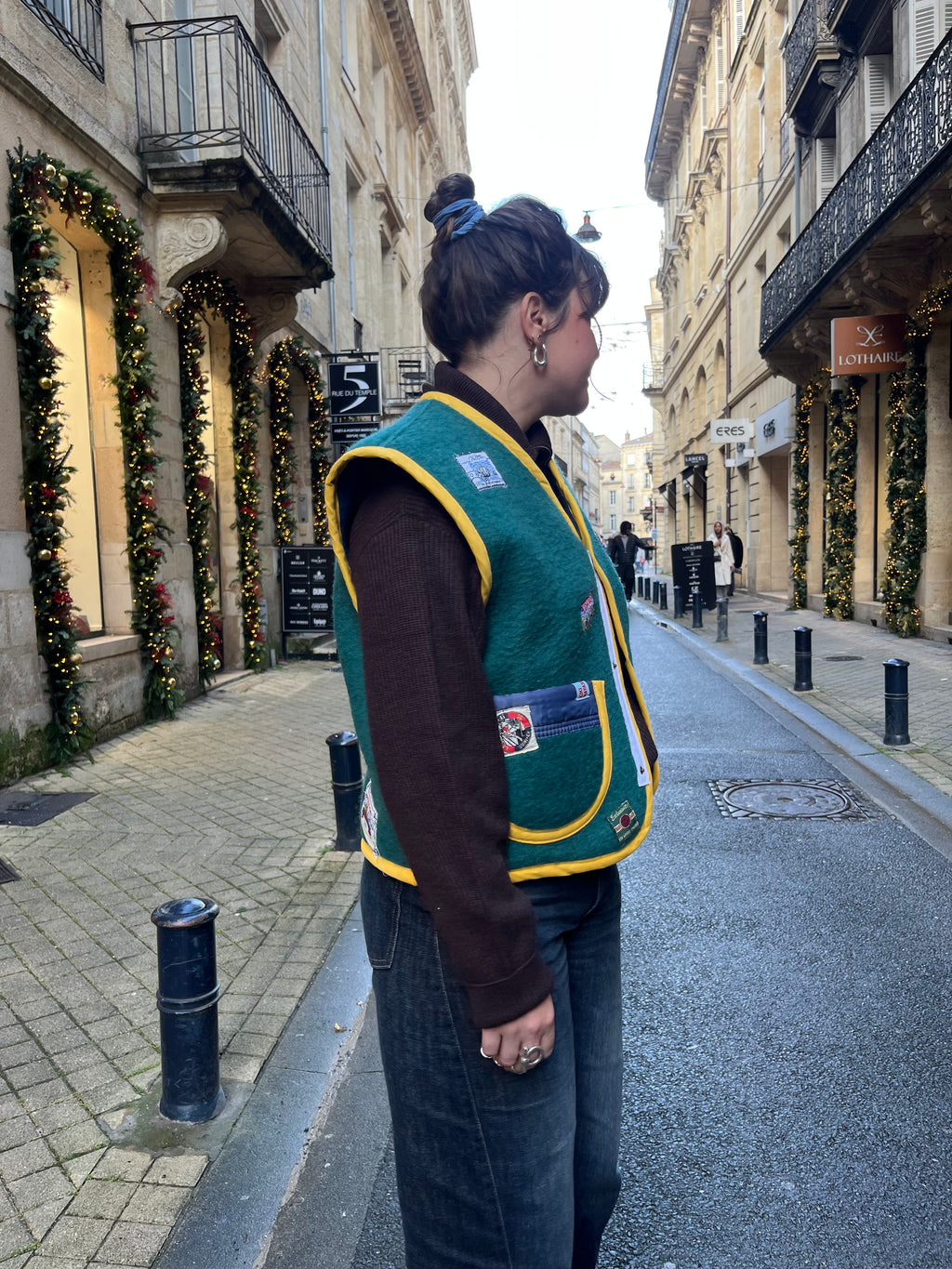 Veste sans manches laine patchs vintage  - Pièce unique