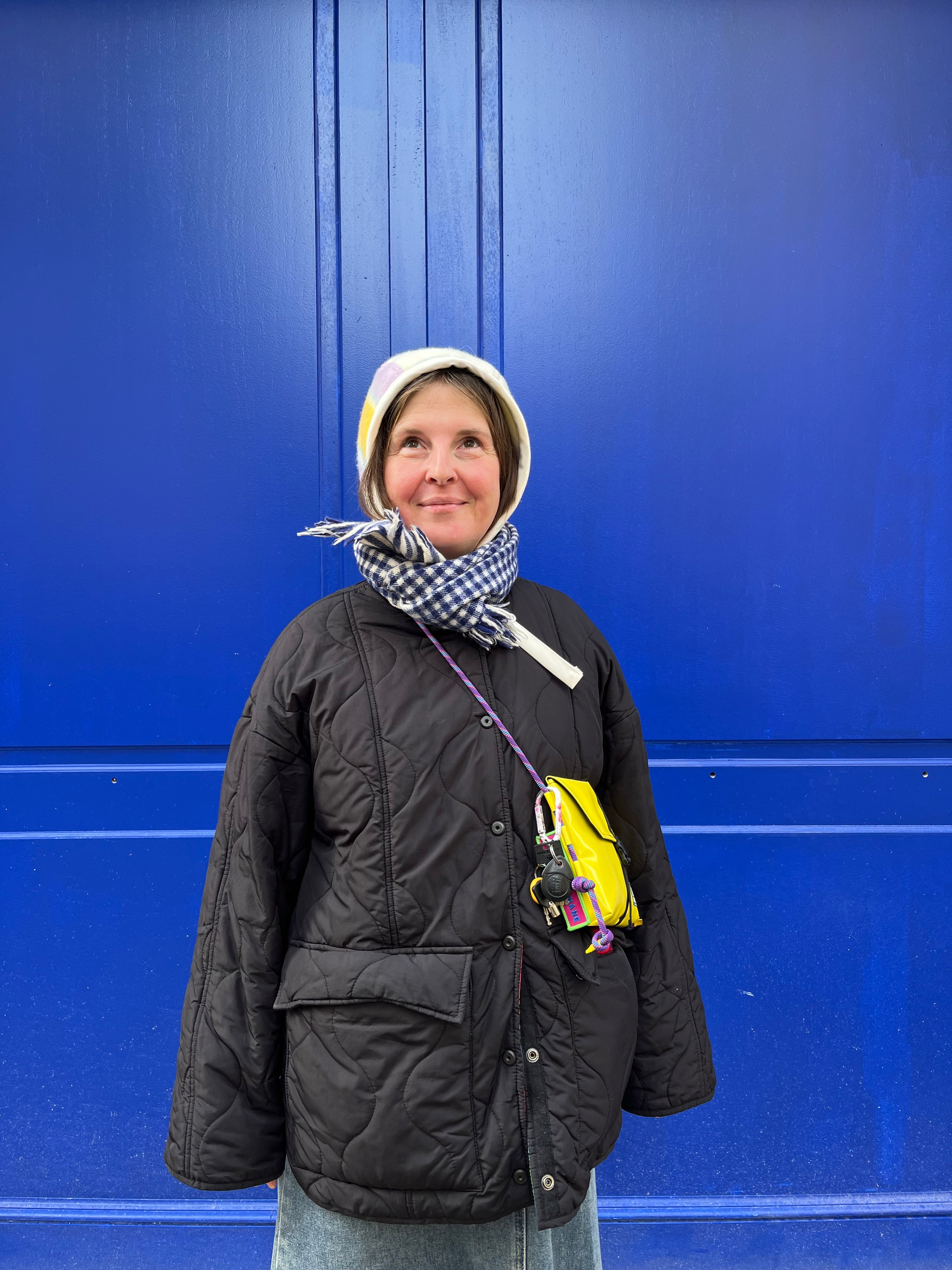 Béguin à rayures adulte upcyclé en laine & polaire – Pièce unique