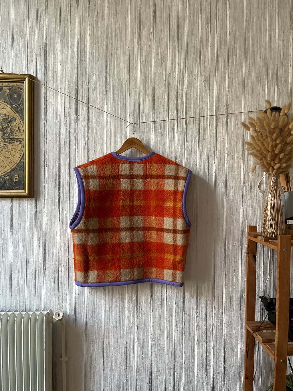 Veste sans manches oversize laine carreaux - Pièce unique