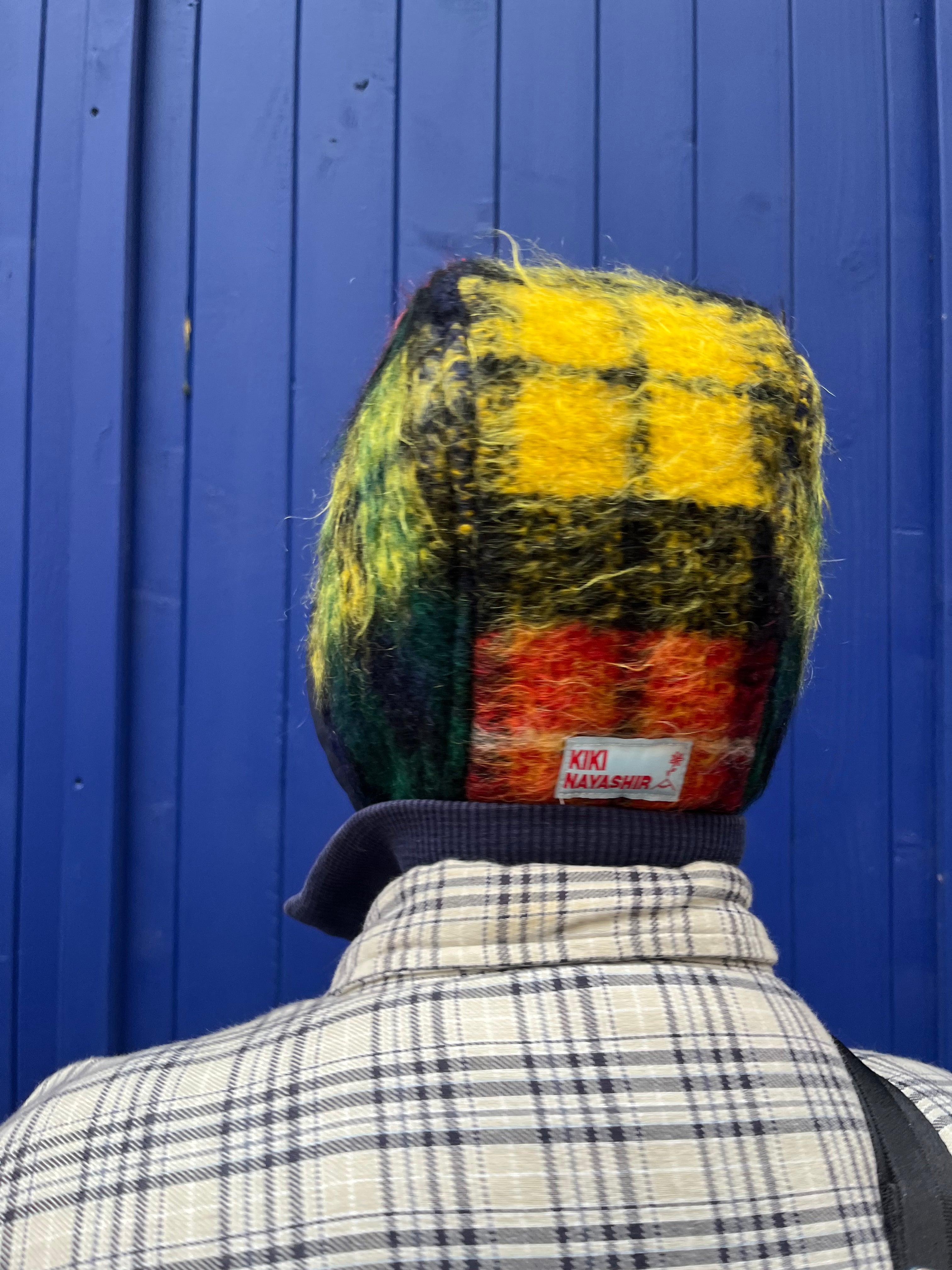 Béguin tartan adulte upcyclé en mohair & polaire – Pièce unique