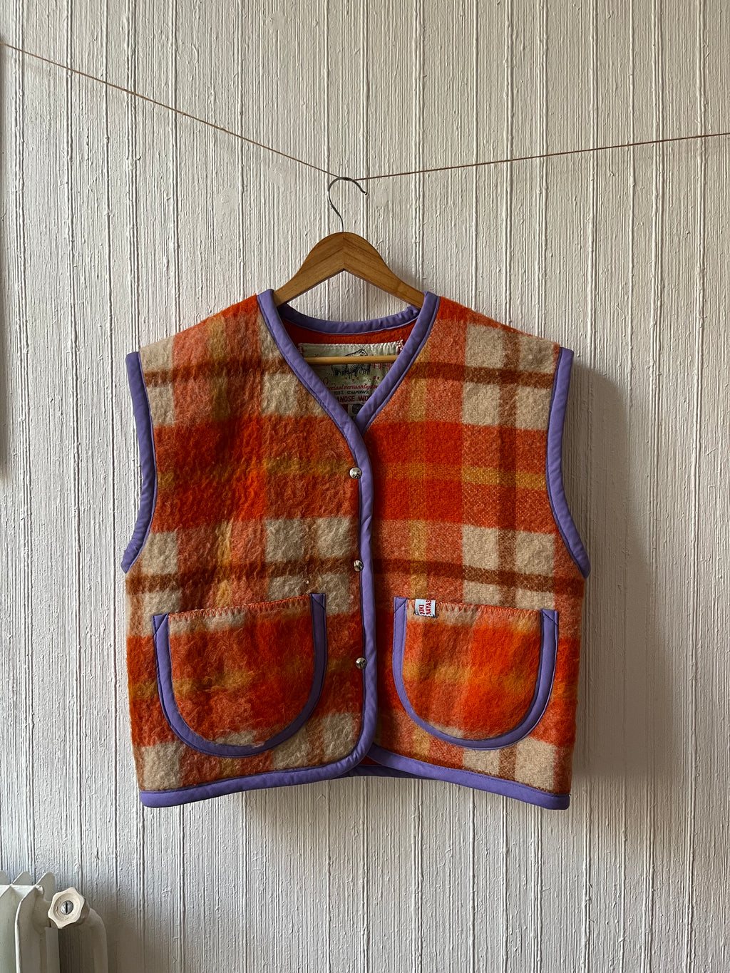 Veste sans manches oversize laine carreaux - Pièce unique